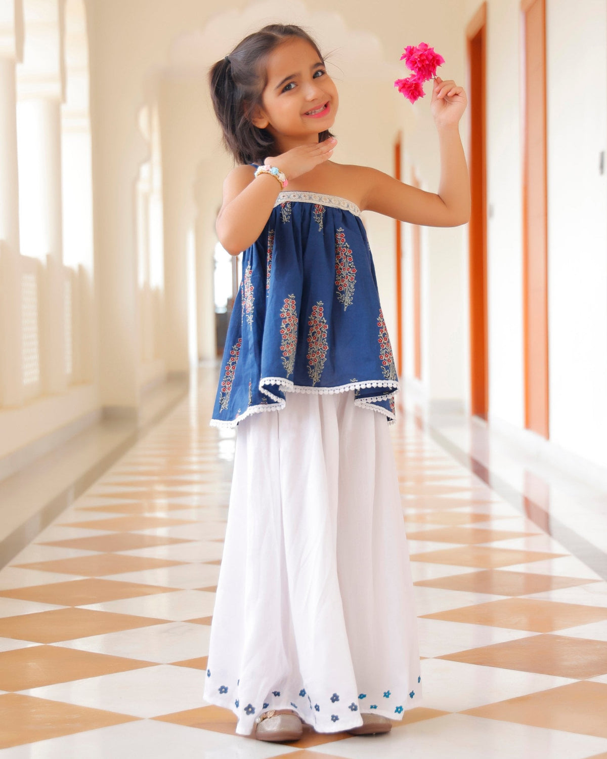Blinky Blue Flared Kurta With Sharara Set