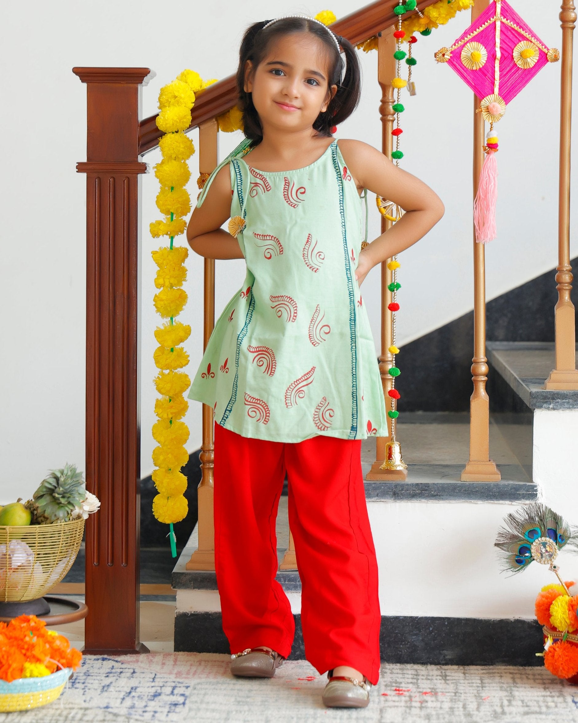 Kids Gulf Green Dhoti Set