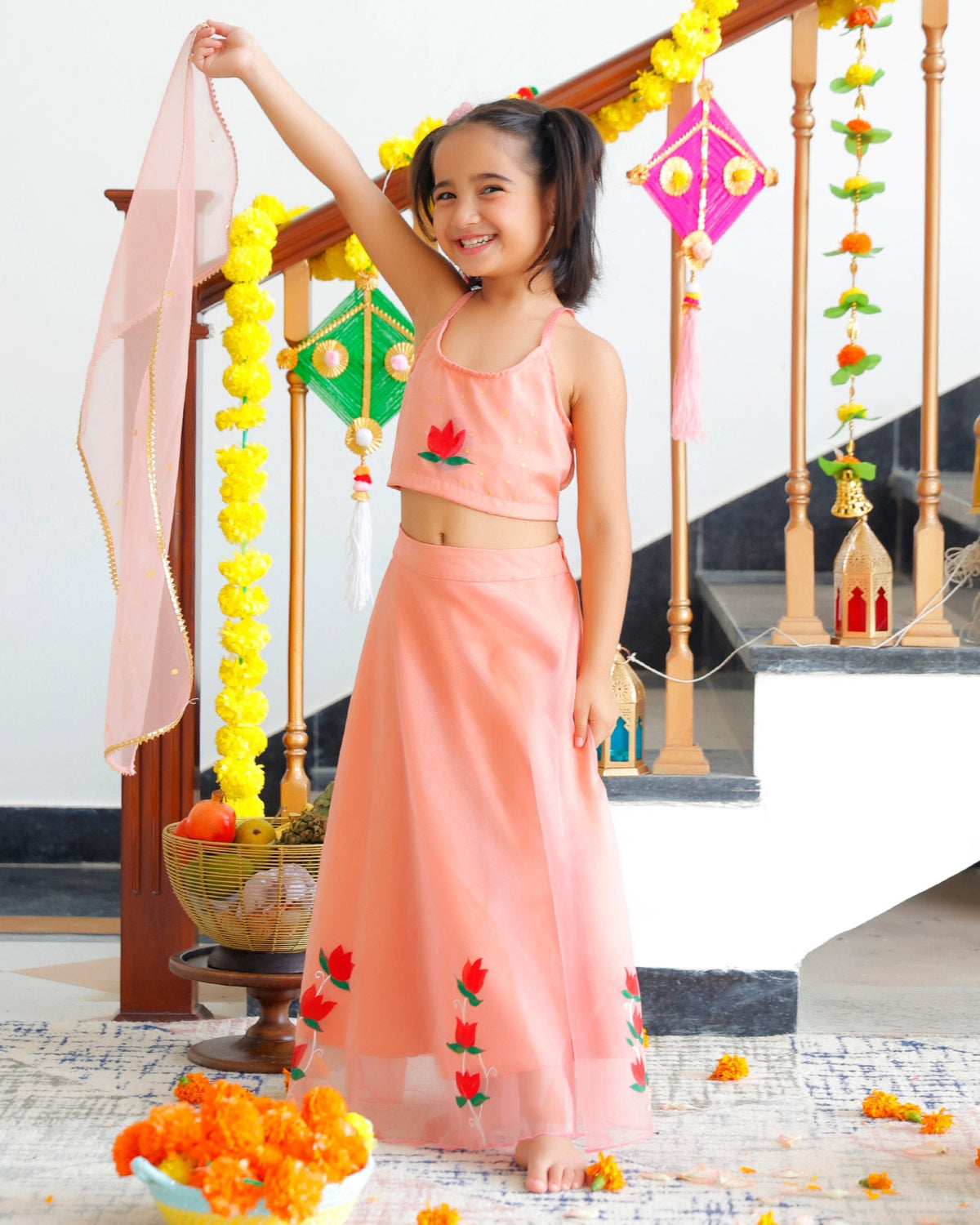 Keshavi Peach Handpainted Lehenga Set