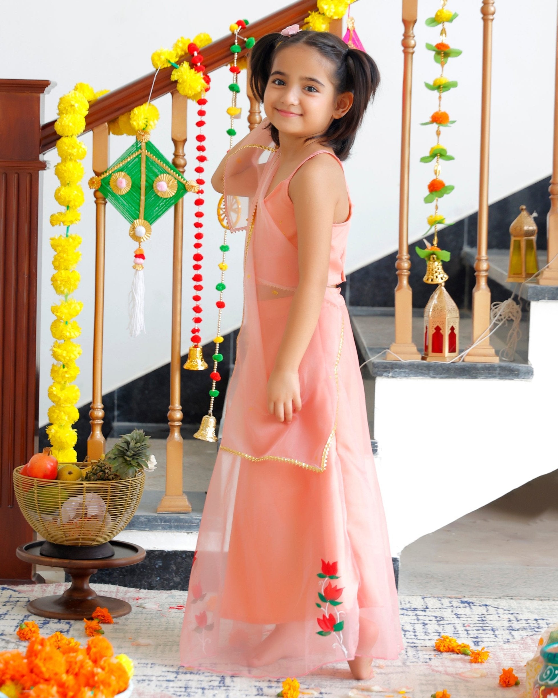 Keshavi Peach Handpainted Lehenga Set