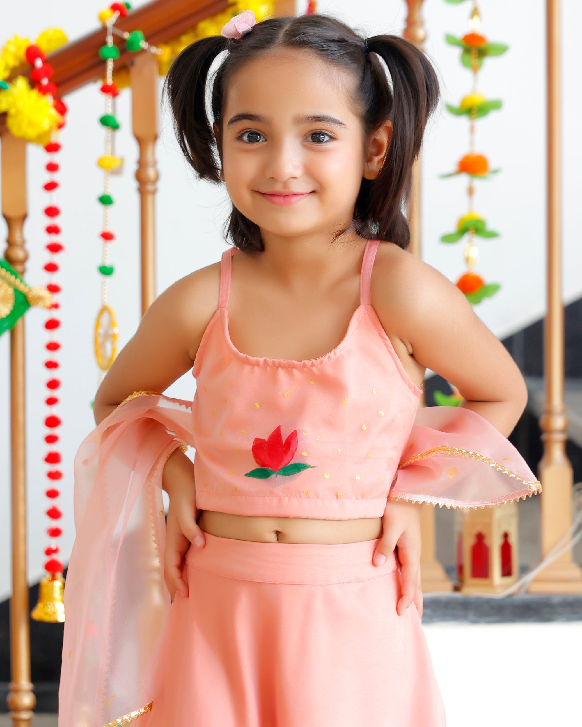 Keshavi Peach Handpainted Lehenga Set