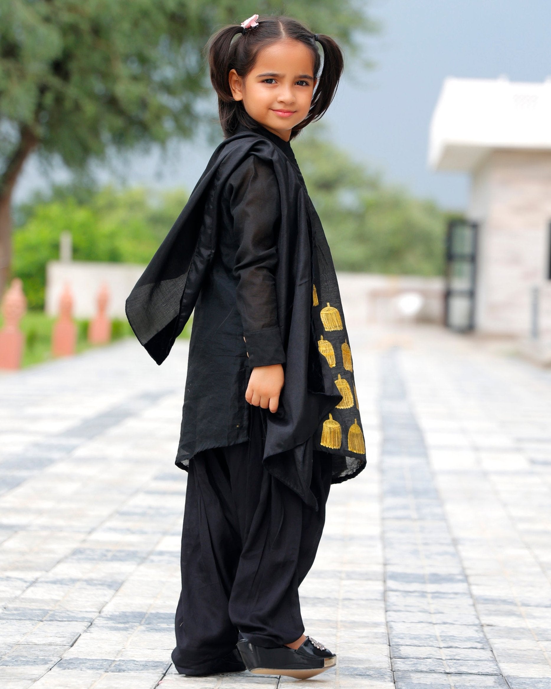 Afghani Black Kids Kurta Set