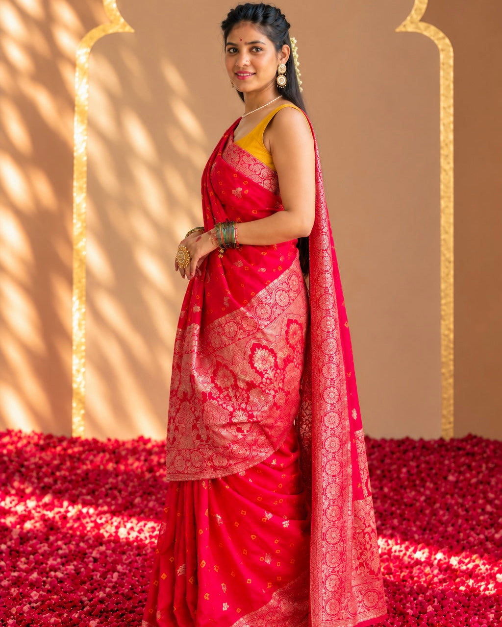 Surkh Meher Pure Banarasi Silk Zari Saree