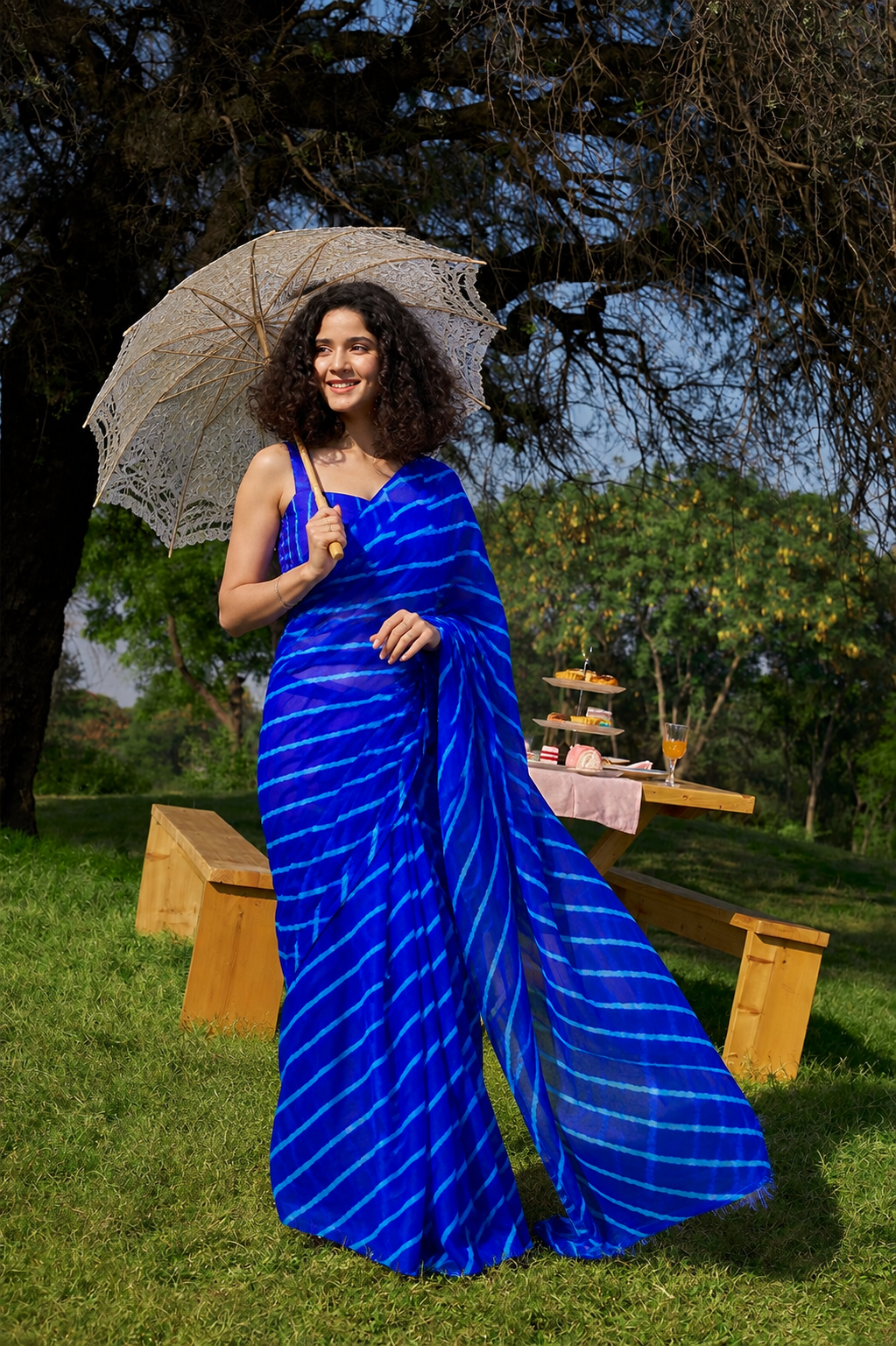 Naira Blue Leheriya Chiffon Saree