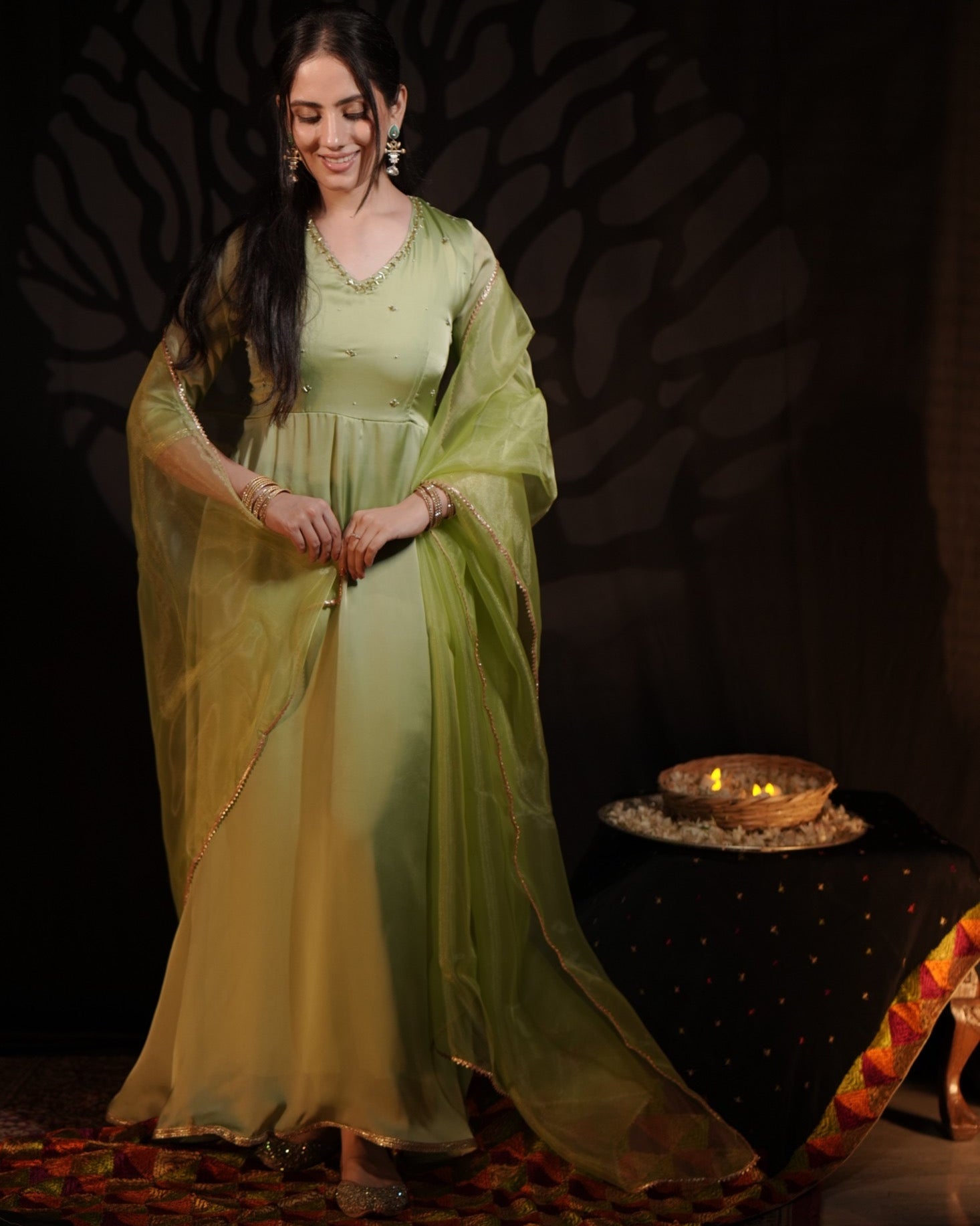 MAYA PISTA GREEN ANARKALI SUIT SET