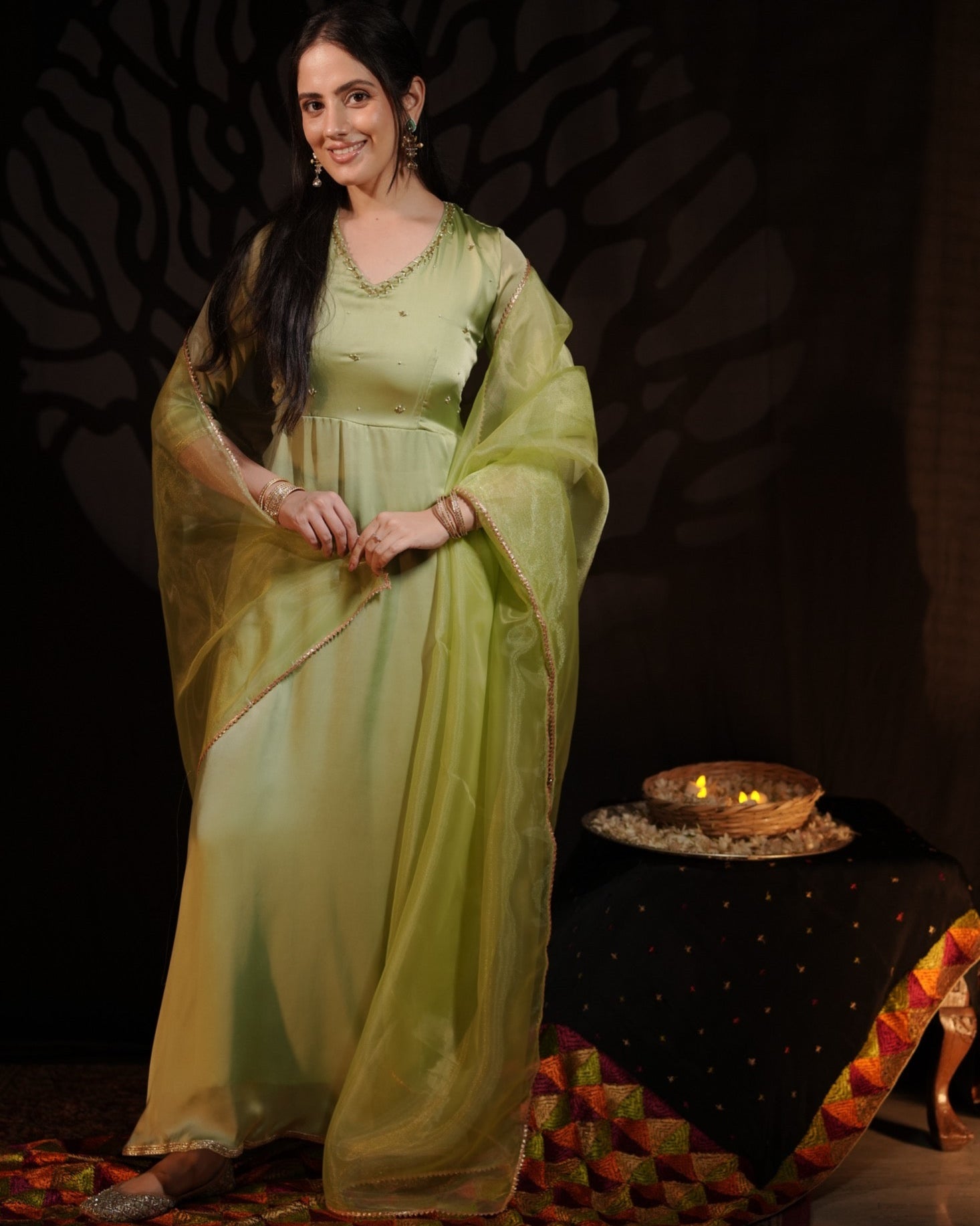 MAYA PISTA GREEN ANARKALI SUIT SET