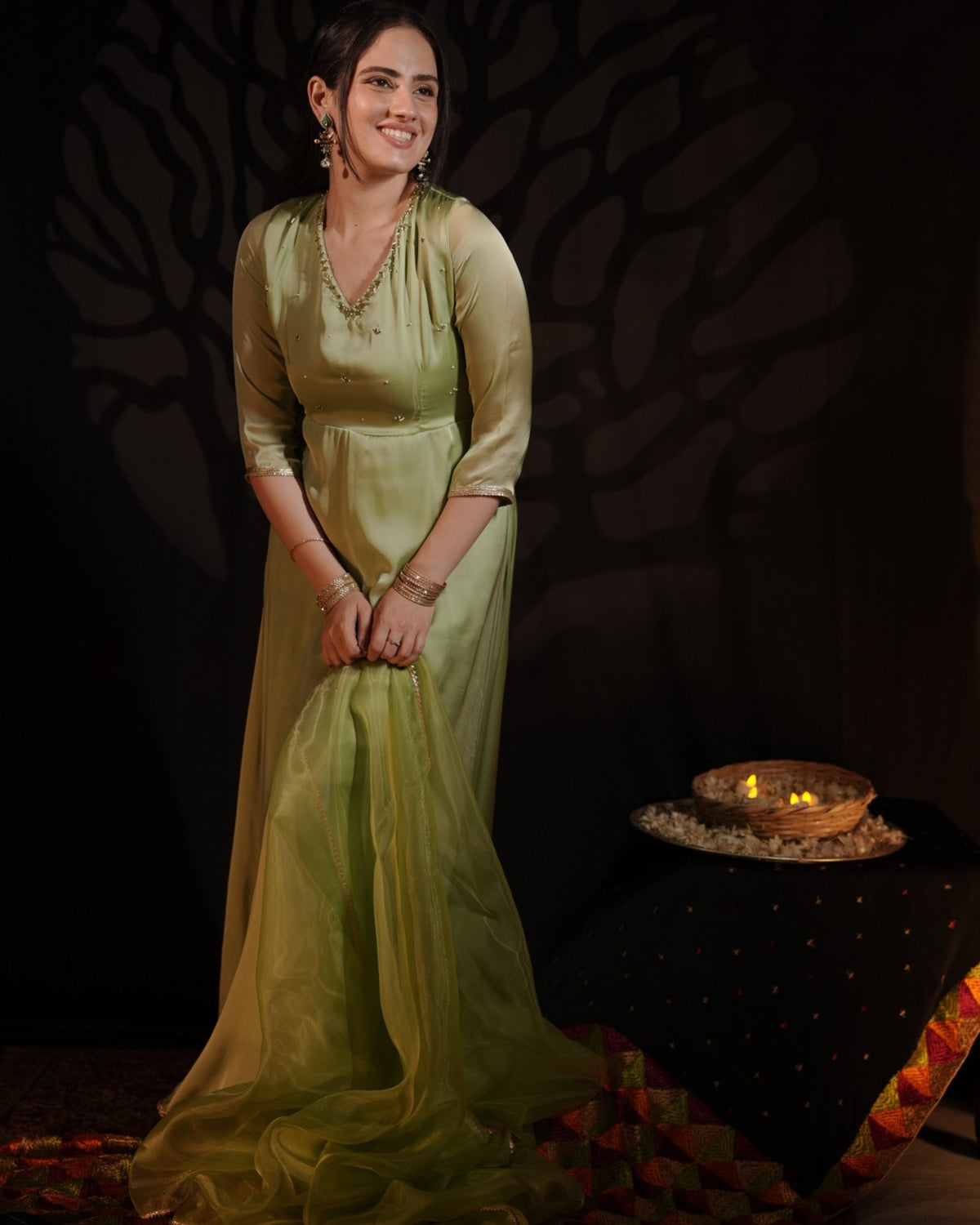 MAYA PISTA GREEN ANARKALI SUIT SET