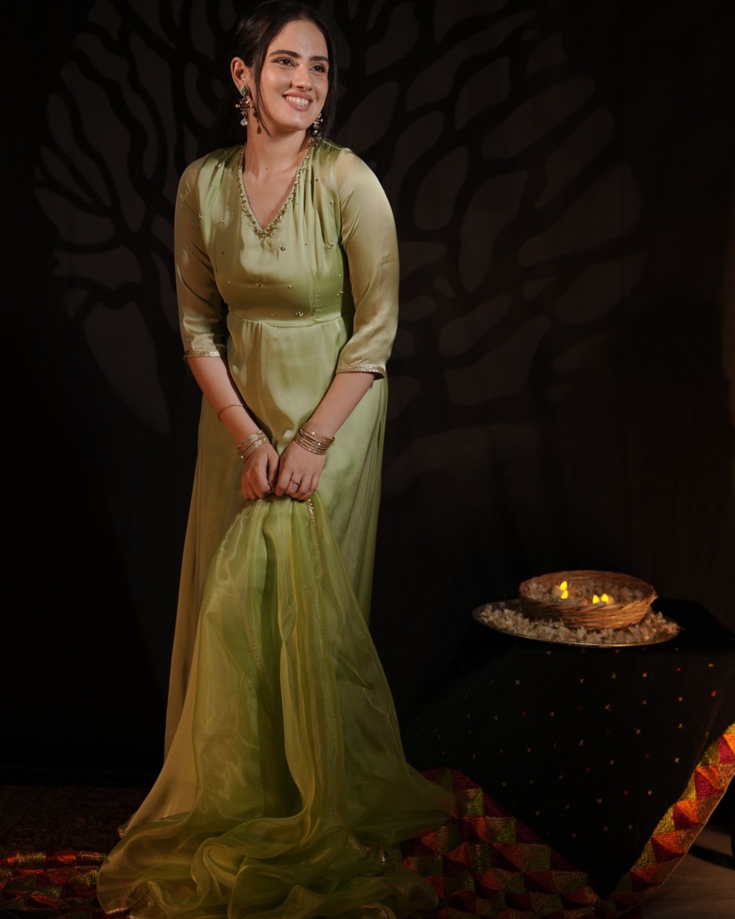 MAYA PISTA GREEN ANARKALI SUIT SET