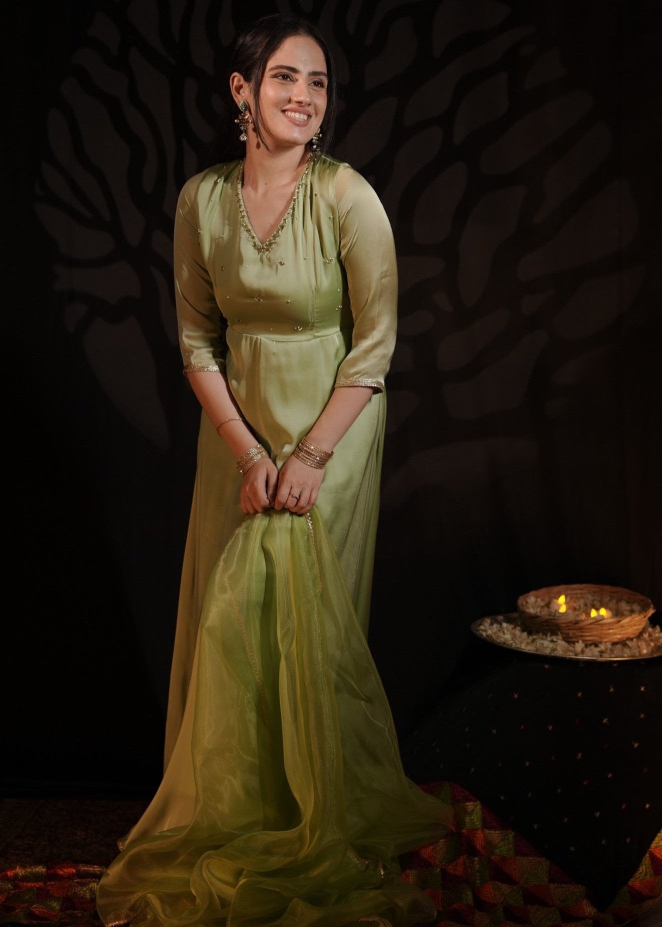 MAYA PISTA GREEN ANARKALI SUIT SET