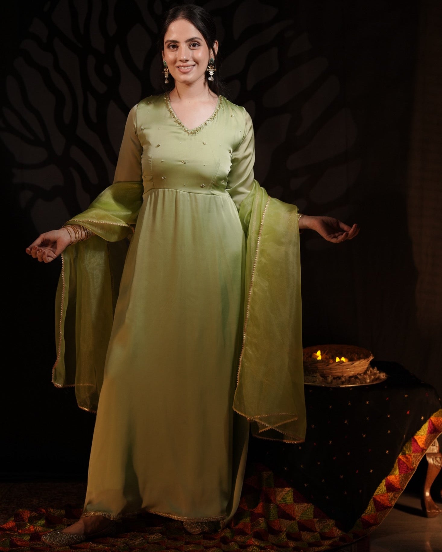 MAYA PISTA GREEN ANARKALI SUIT SET