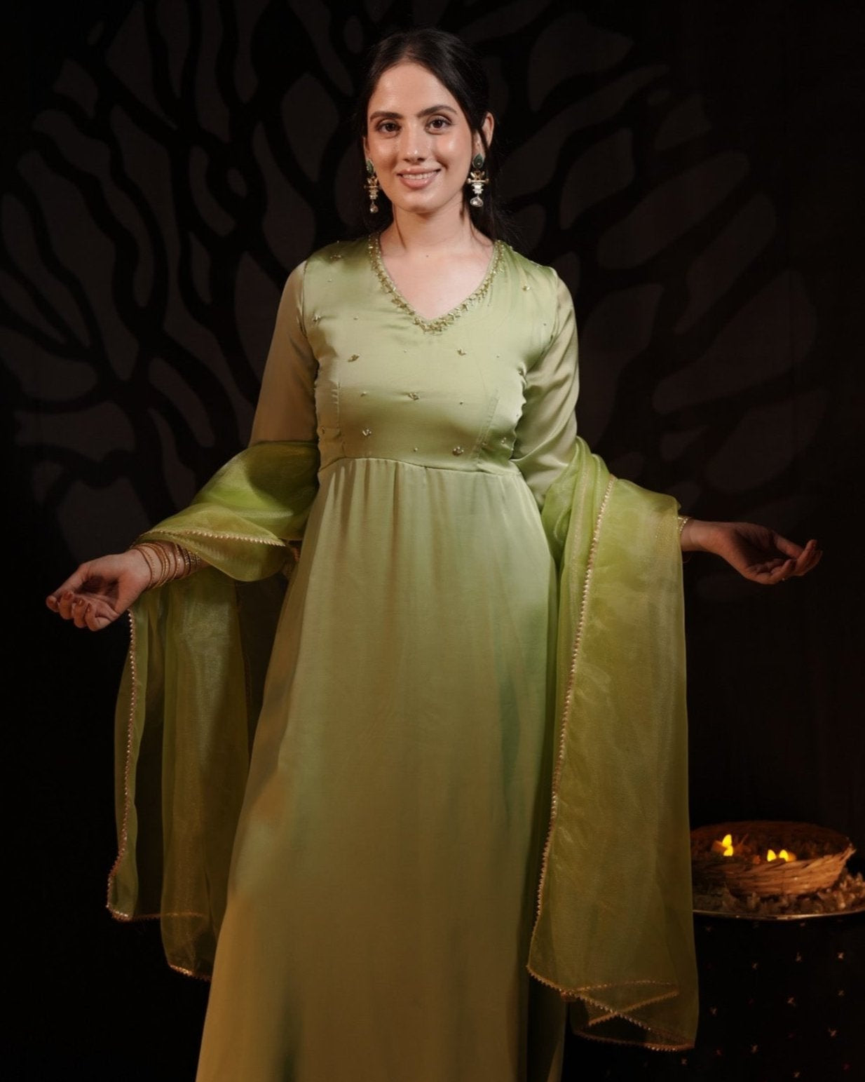MAYA PISTA GREEN ANARKALI SUIT SET
