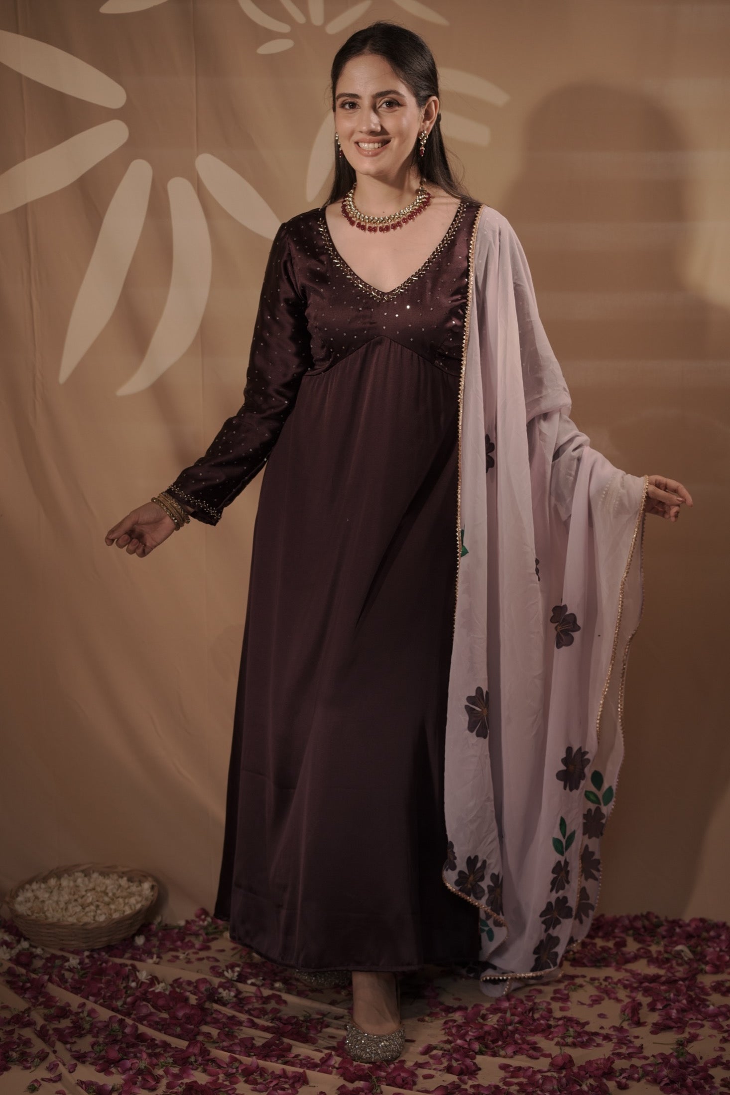 Wine Sequin Suit Set