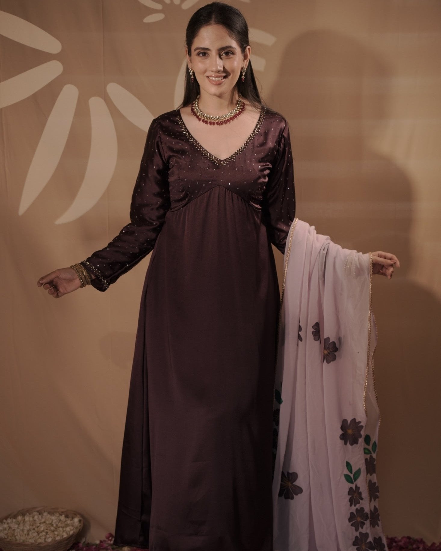 Wine Sequin Suit Set