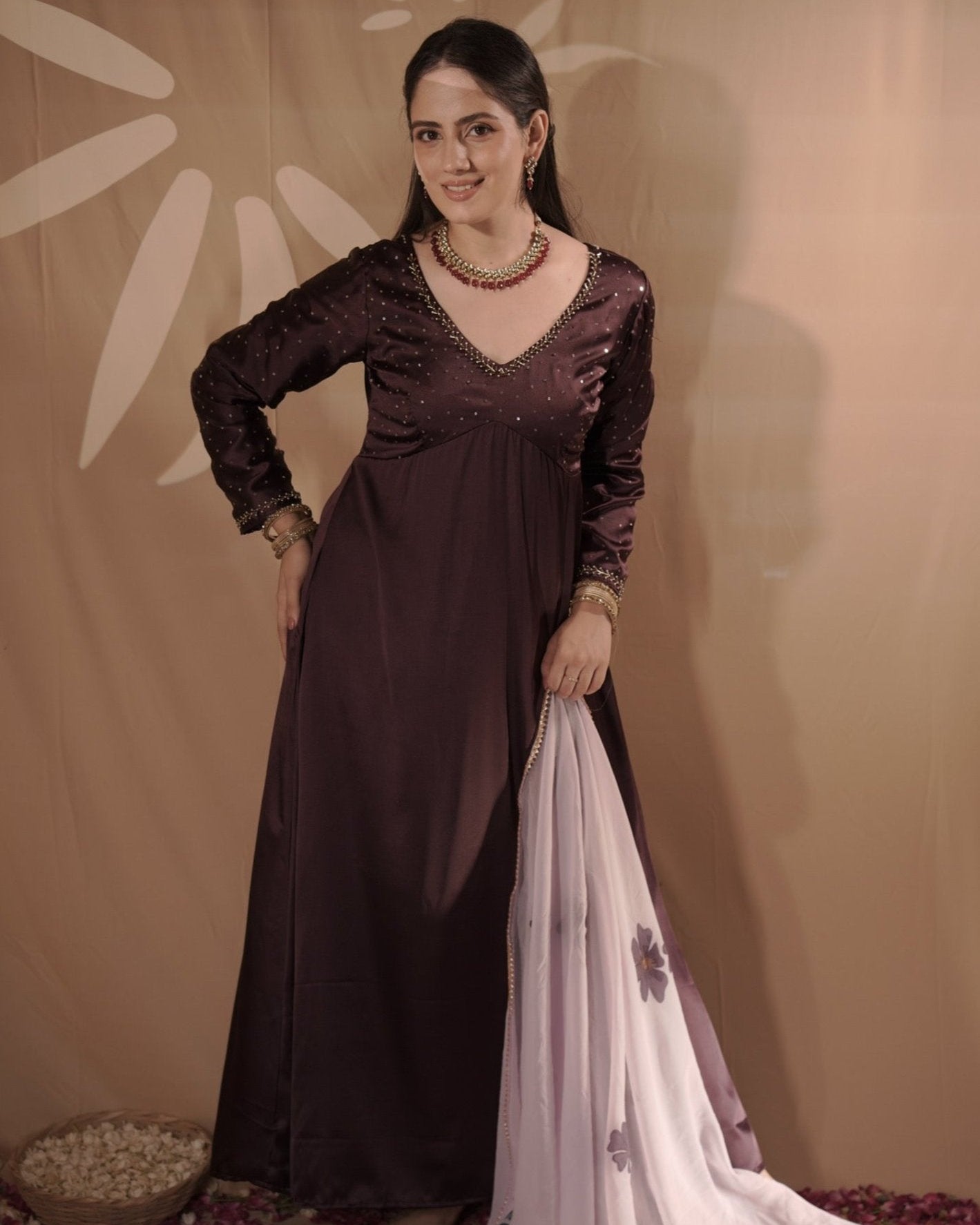 Wine Sequin Suit Set