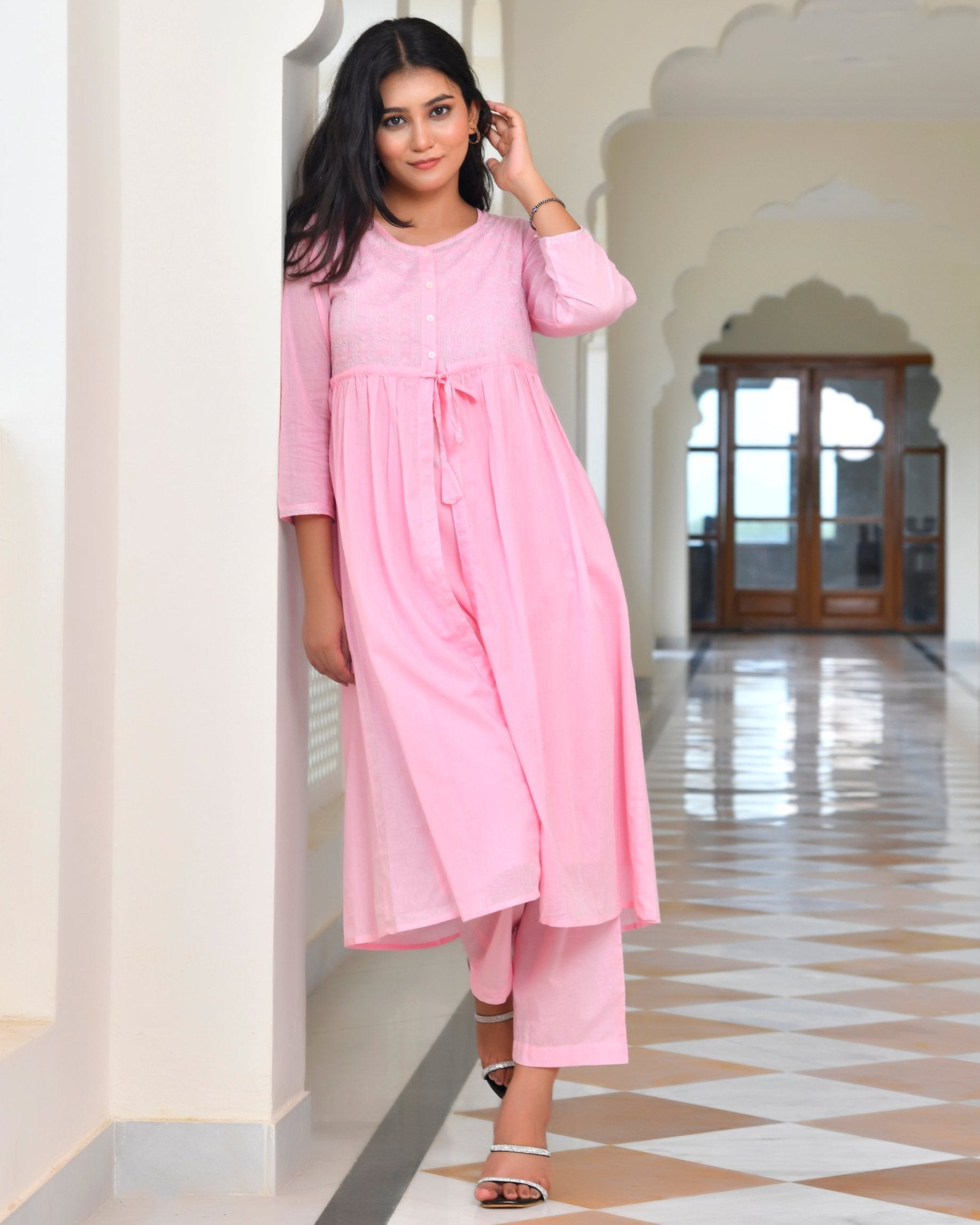 Voile Pink Cotton Coord Set
