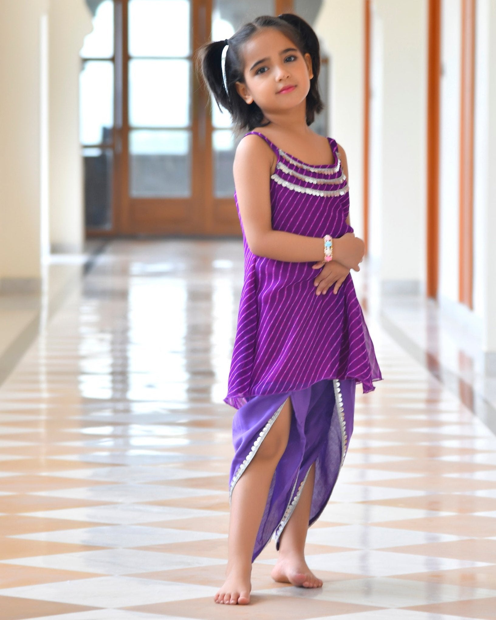 Kids Dory Purple Kurta With Dhoti Set