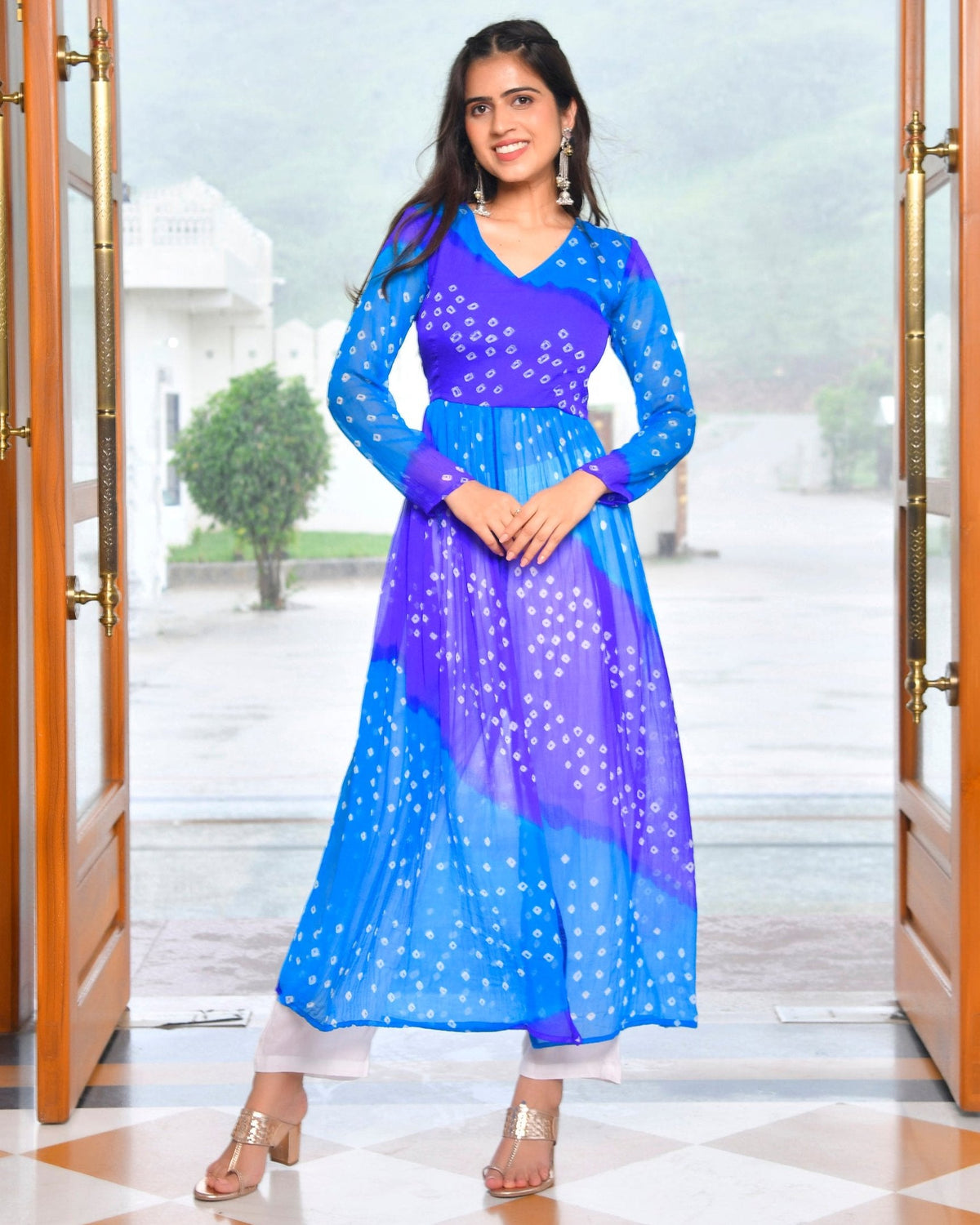 Purple Blue Multicolour Kurta Set
