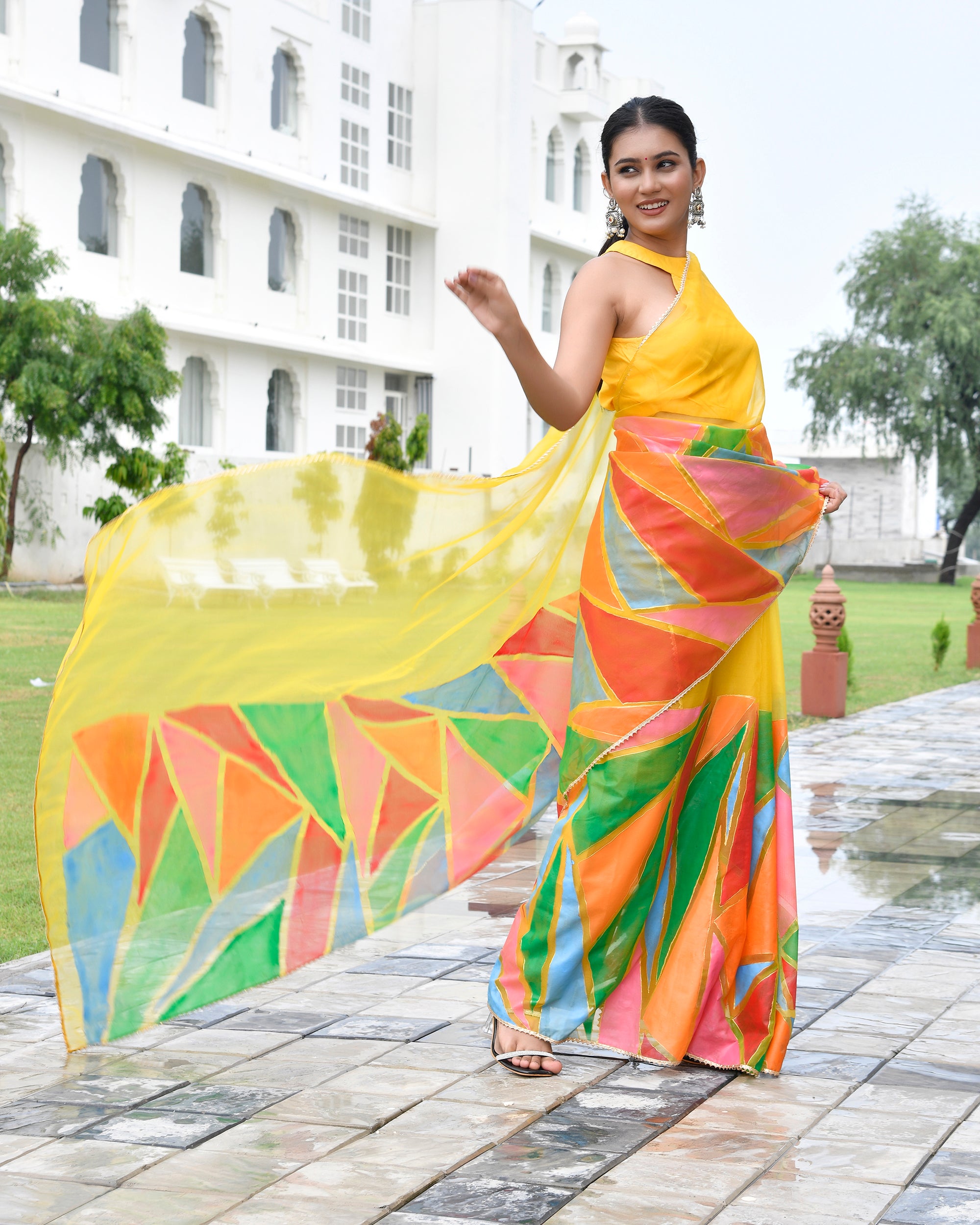 Resha Yellow Multicoloured Saree