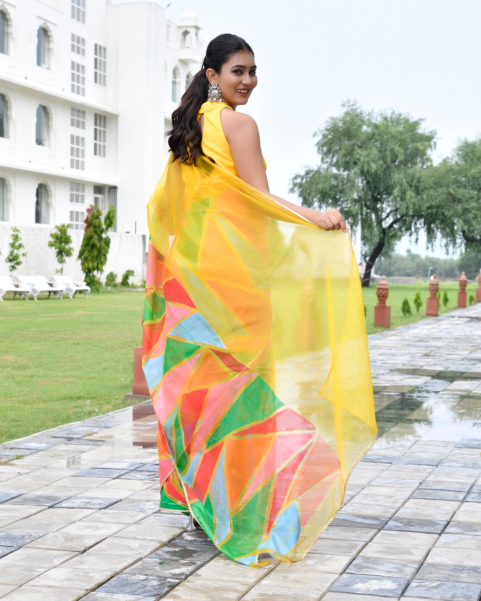 Resha Yellow Multicoloured Saree