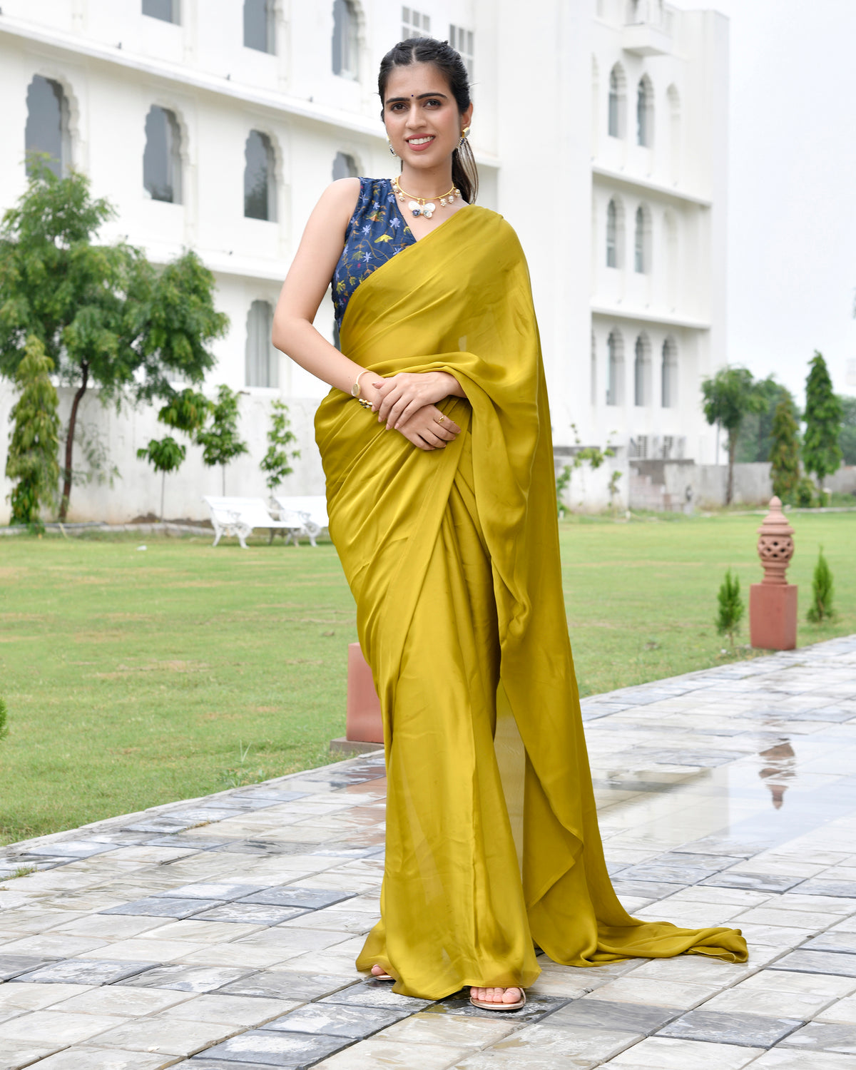 Green Solitare Satin Saree