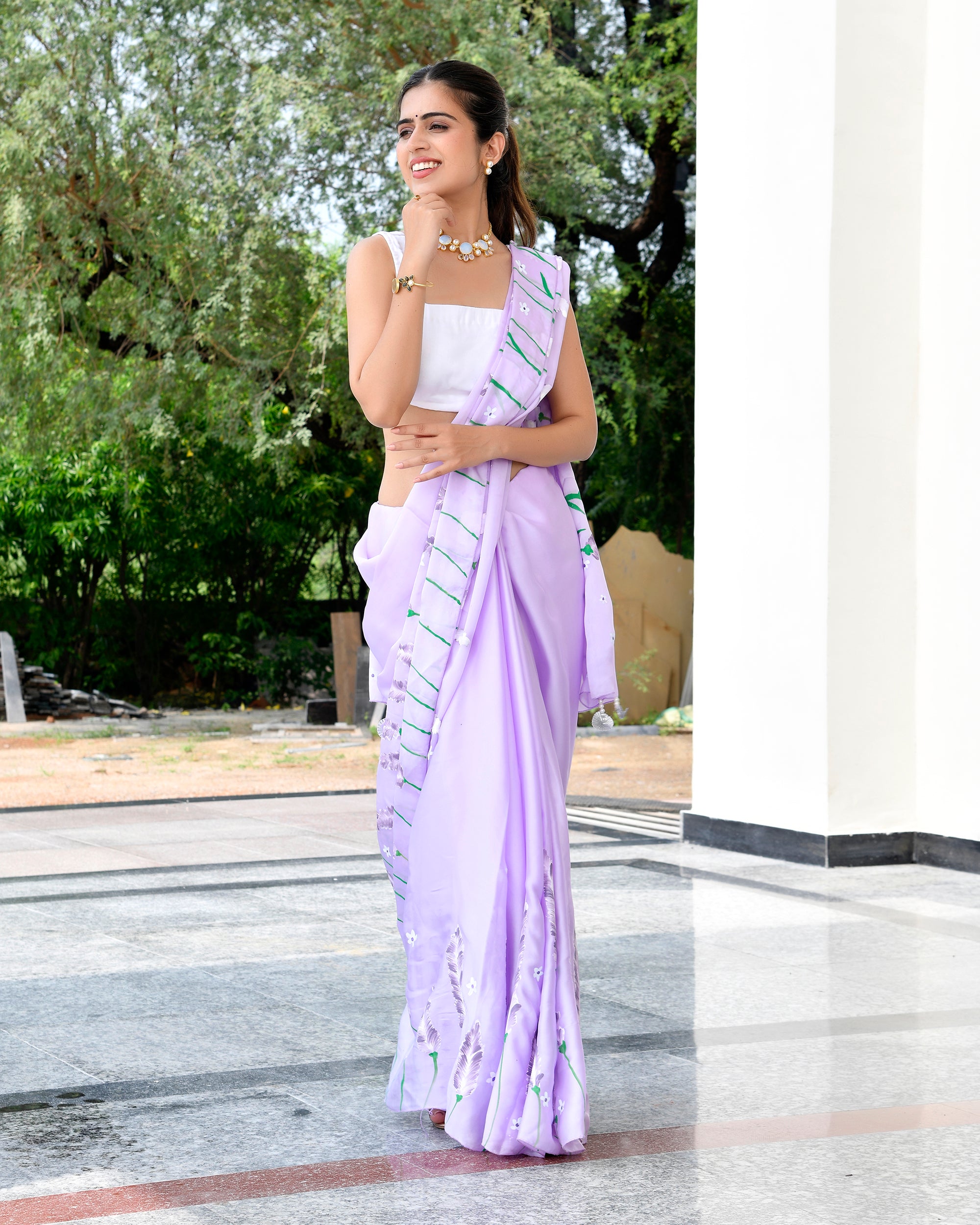 Tulip Liliac Handpainted Saree