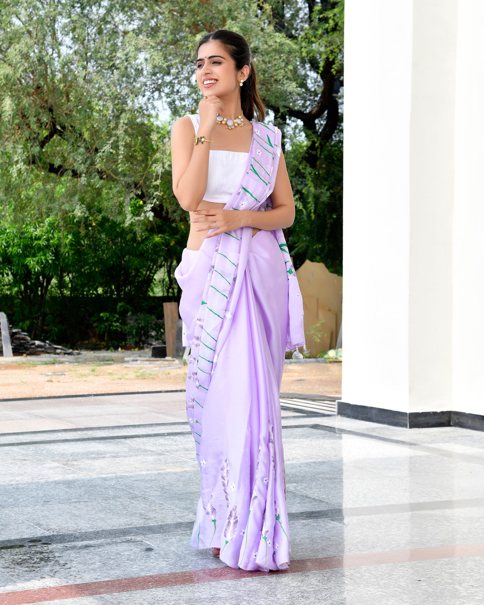 Tulip Liliac Handpainted Saree