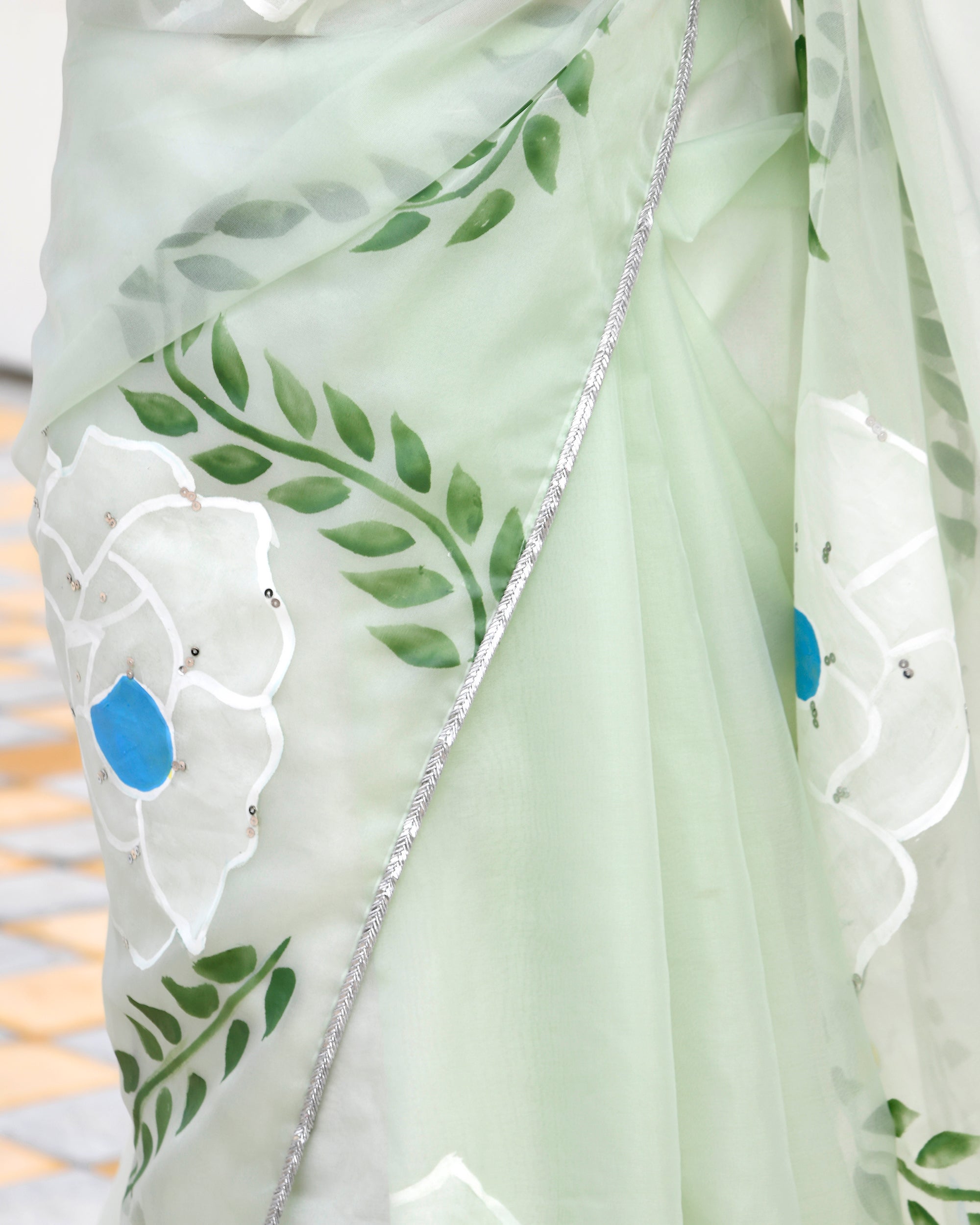 Jasmine Pista Green Handpainted Saree