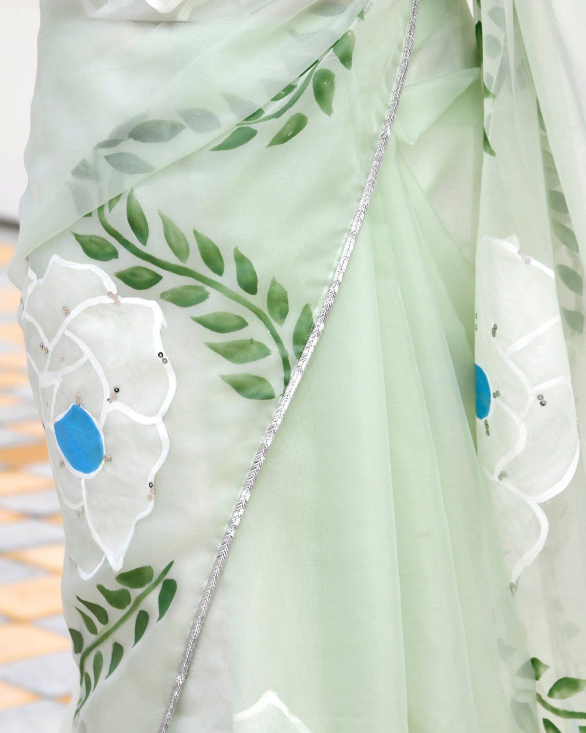 Jasmine Pista Green Handpainted Saree