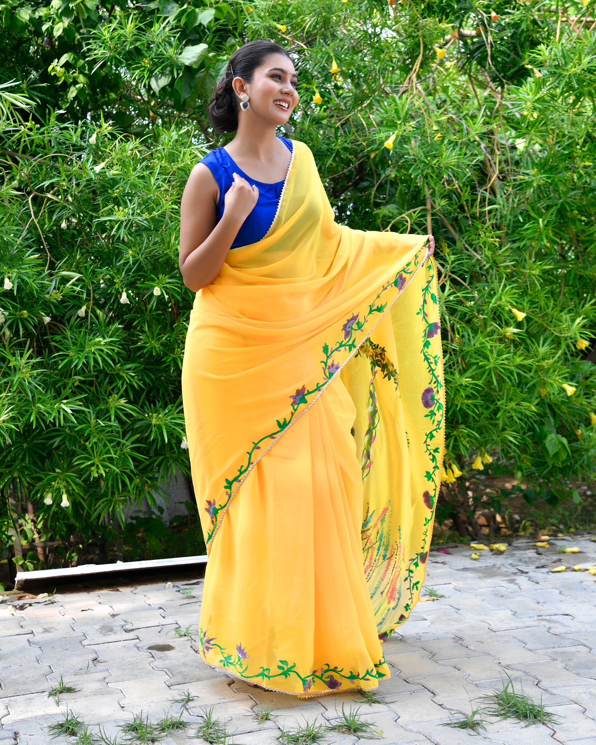 Radhe Yellow Handpainted Saree