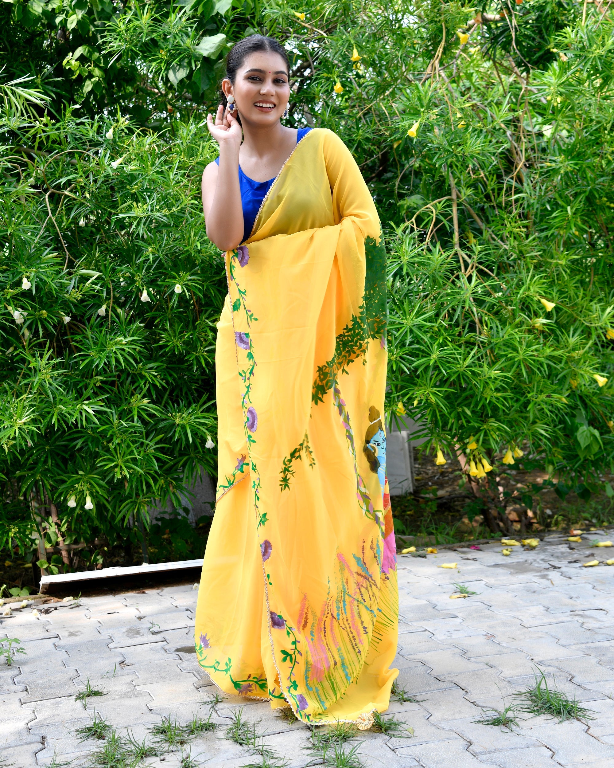 Radhe Yellow Handpainted Saree