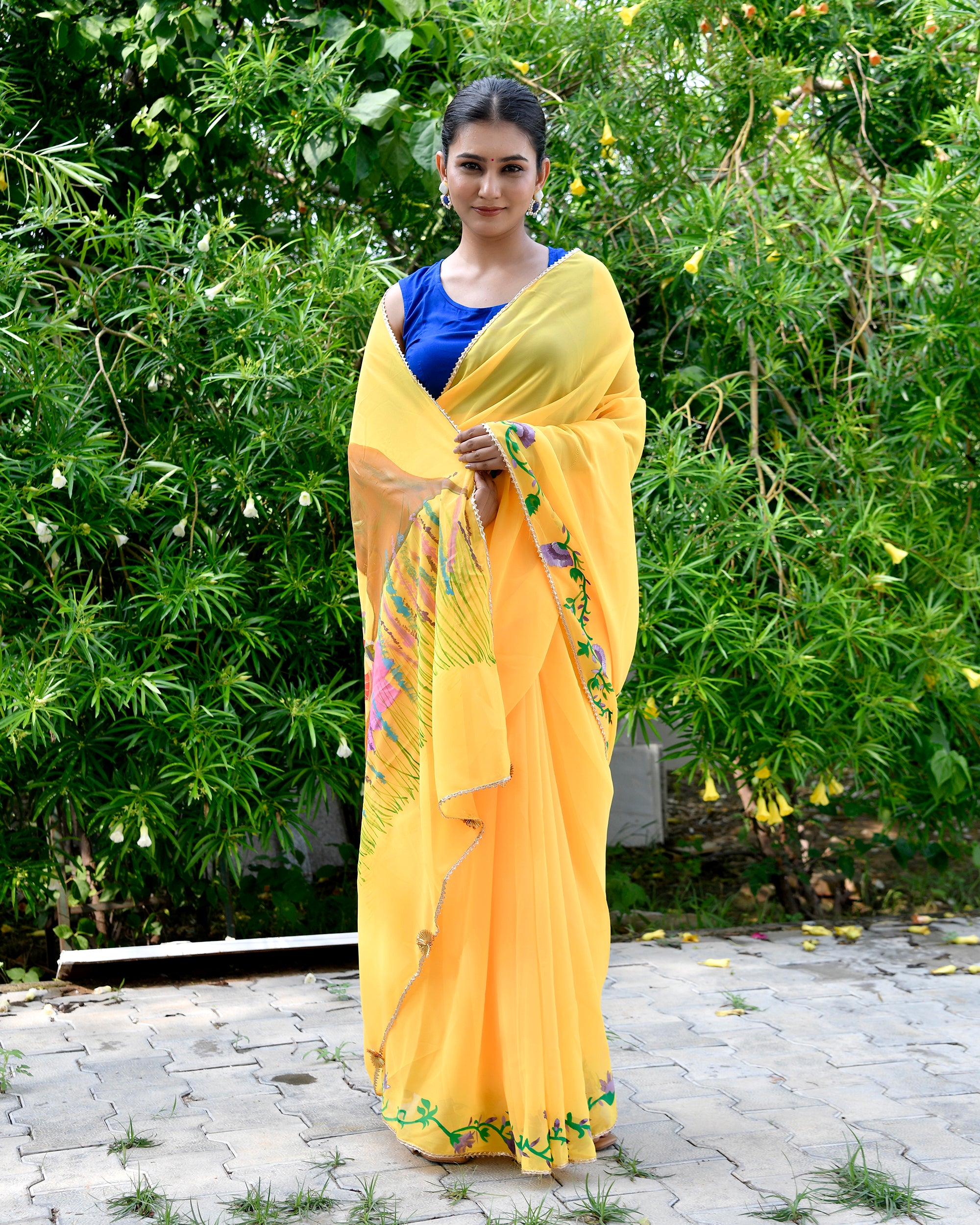 Radhe Yellow Handpainted Saree