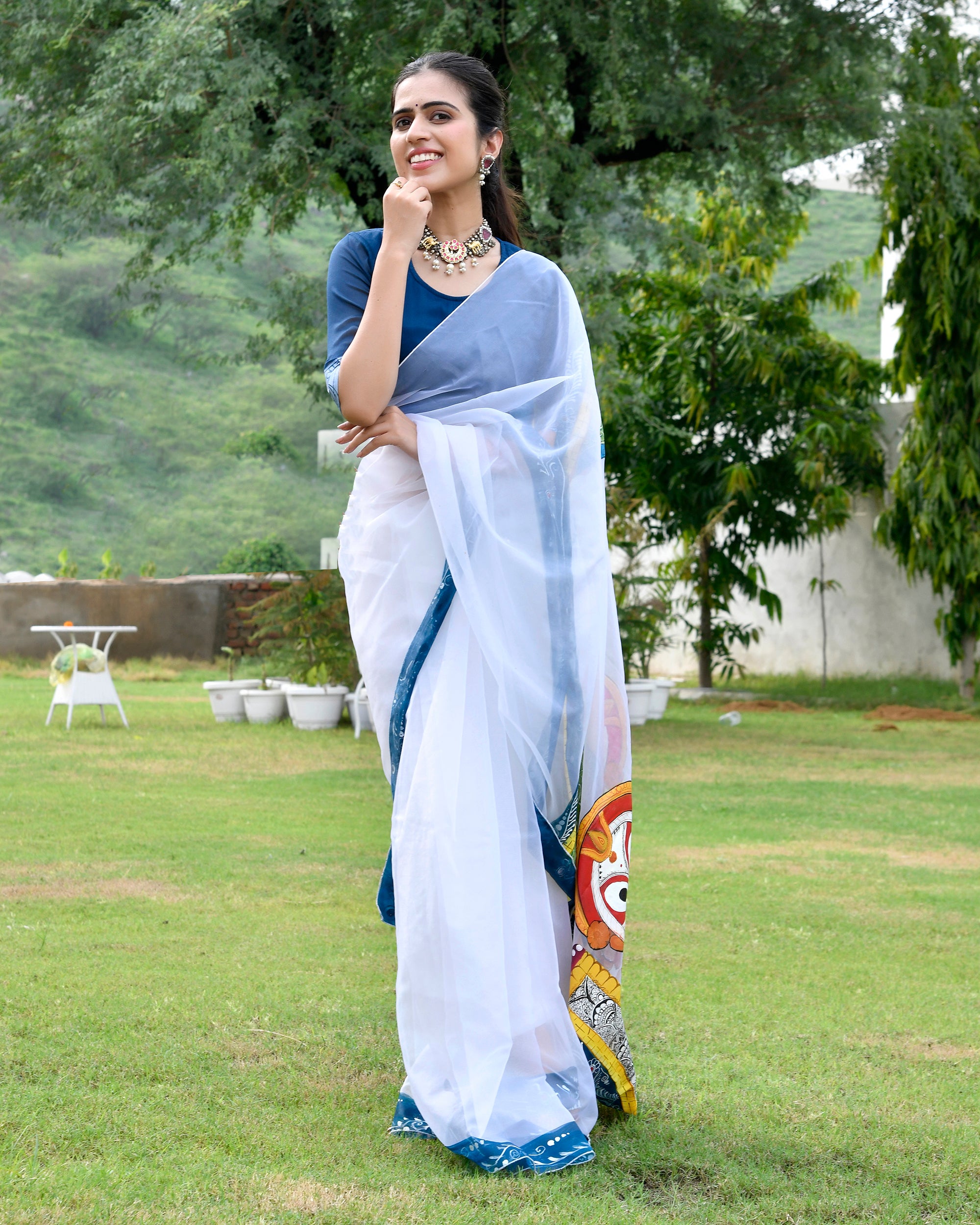 Beautiful Handpainted Organza Saree