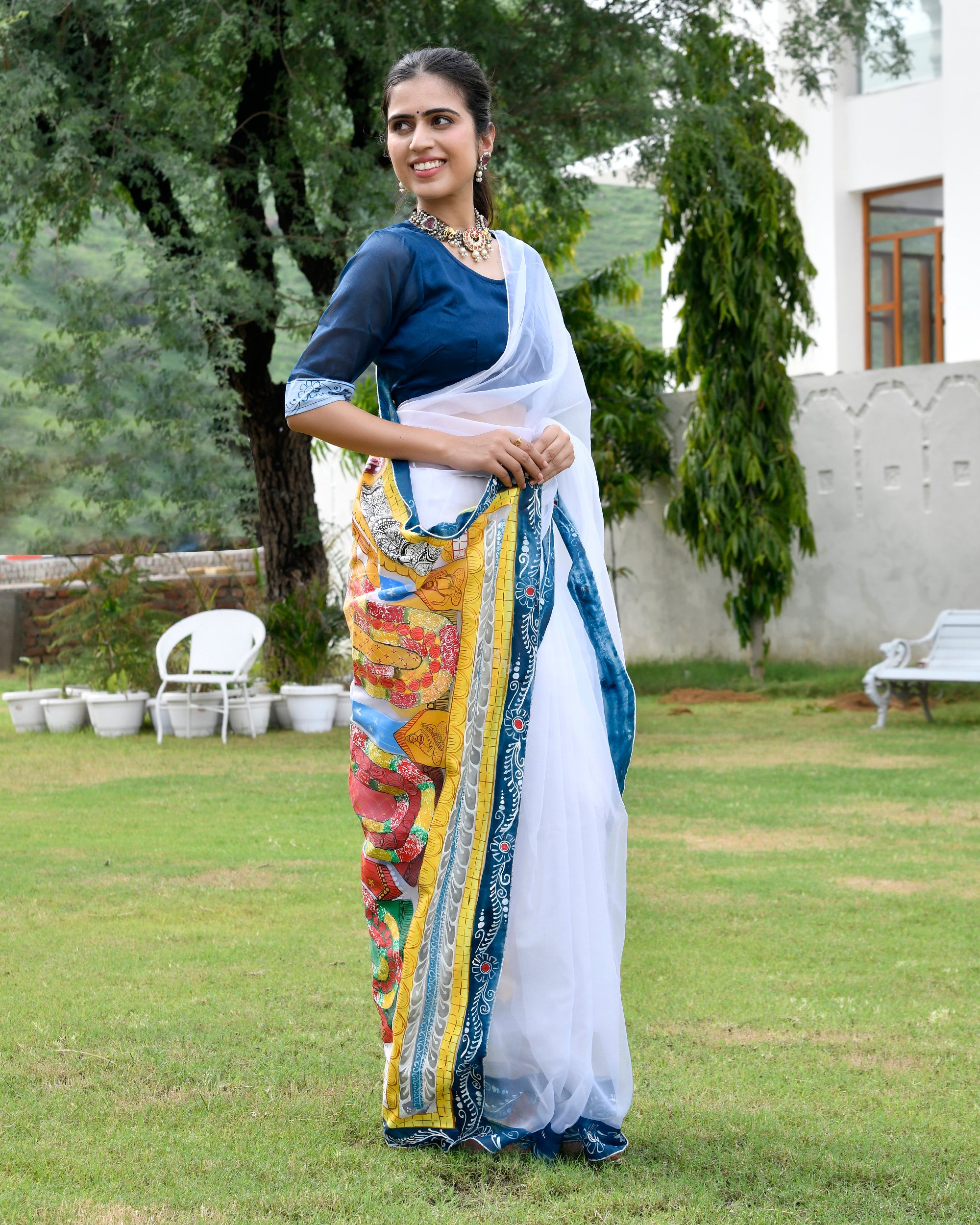 Beautiful Handpainted Organza Saree