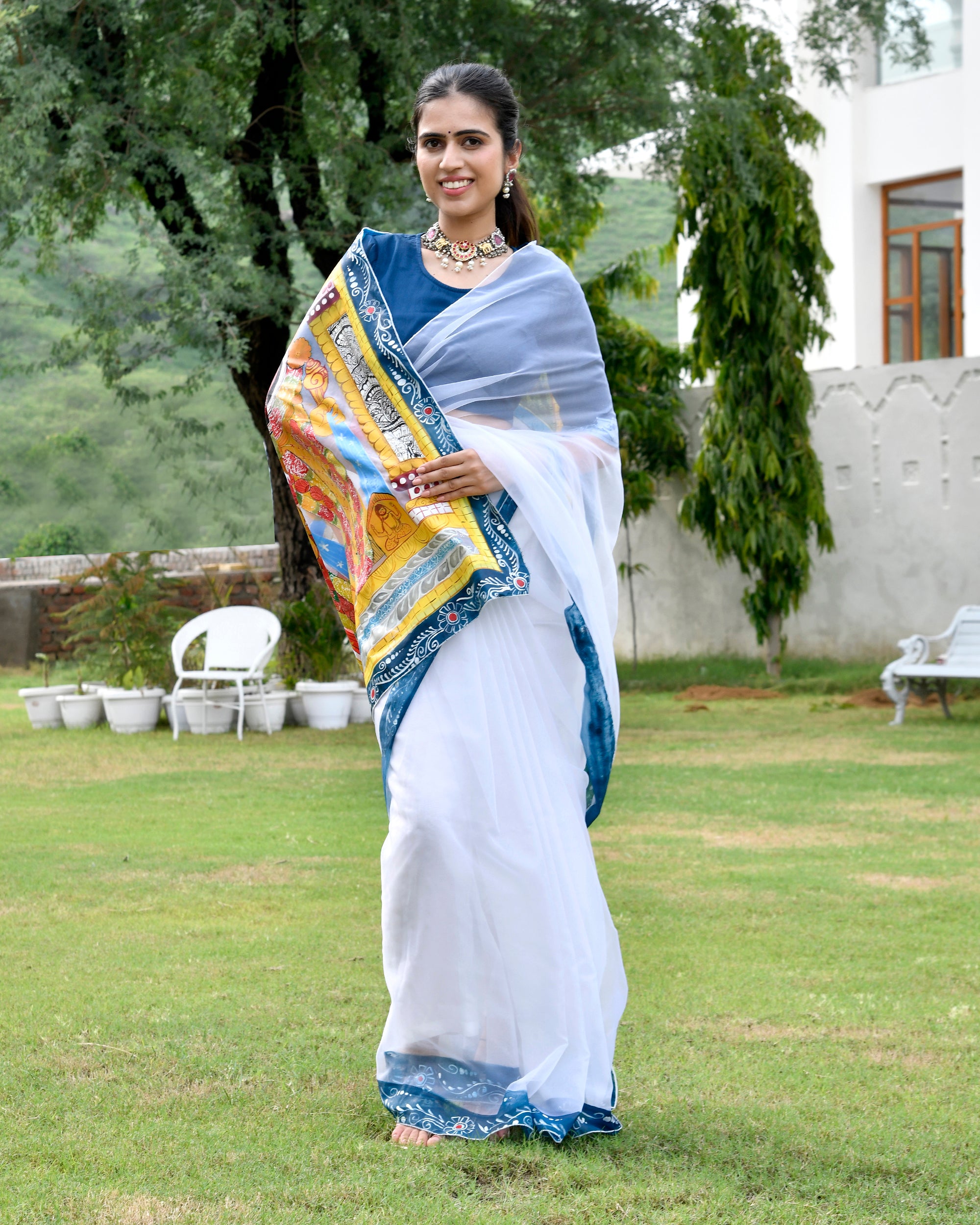 Beautiful Handpainted Organza Saree