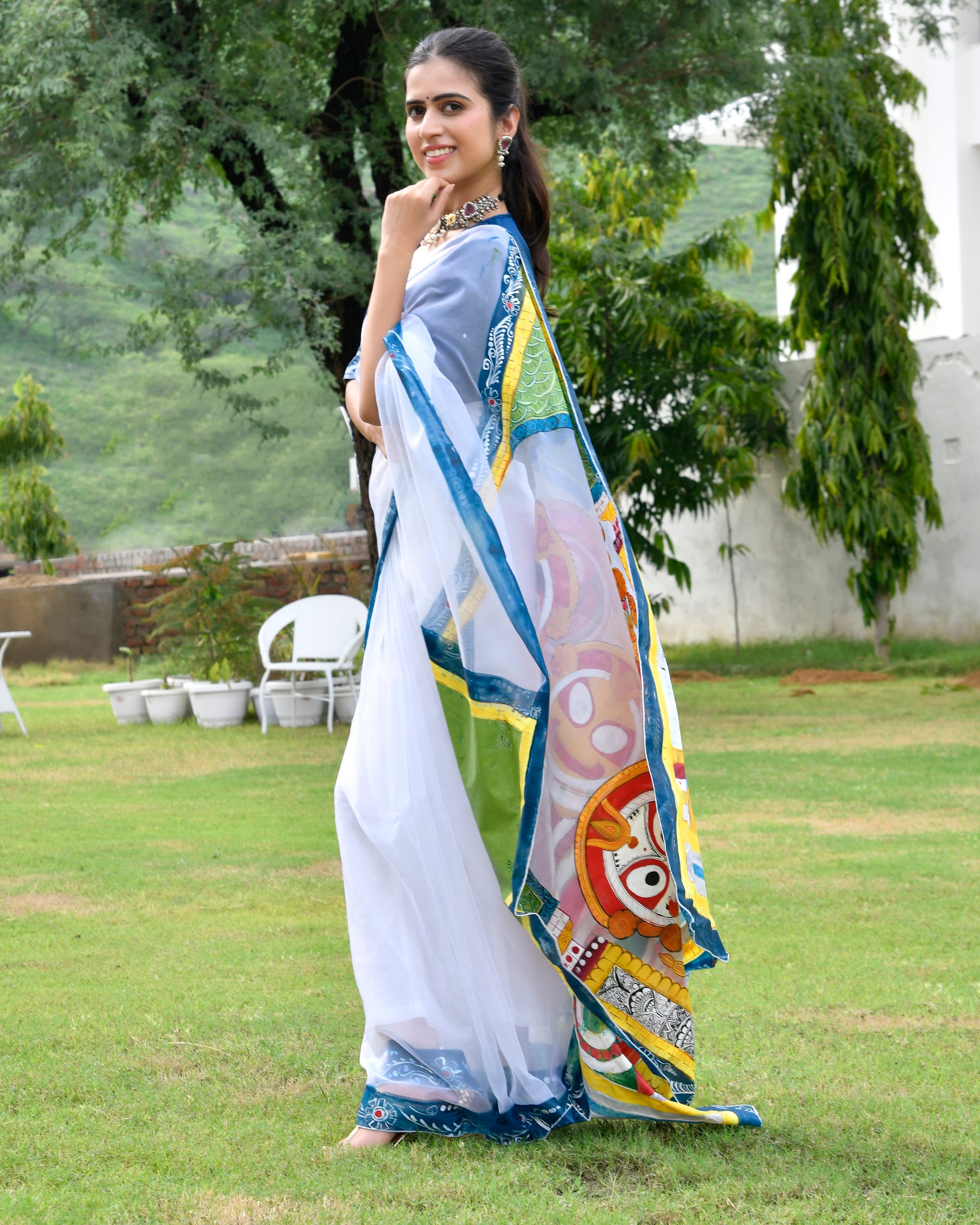 Beautiful Handpainted Organza Saree