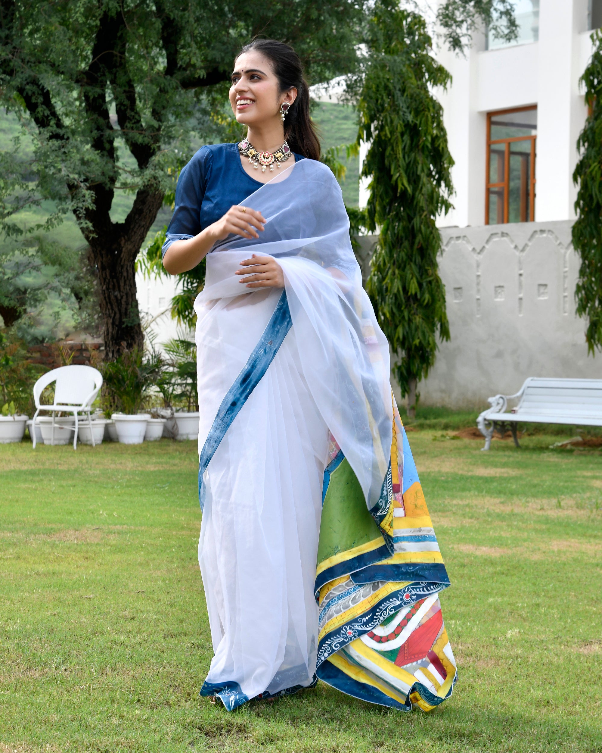 Beautiful Handpainted Organza Saree