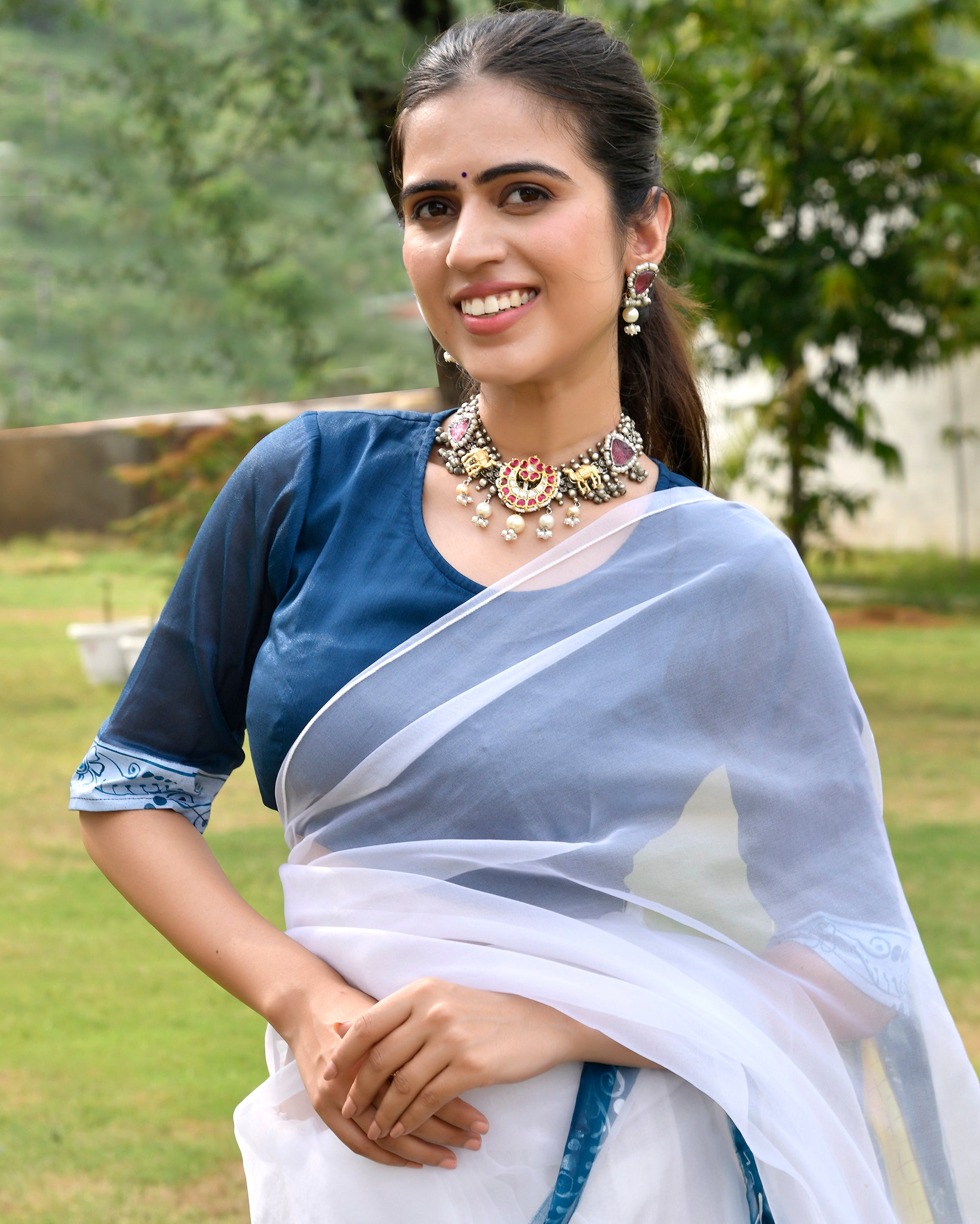 Beautiful Handpainted Organza Saree