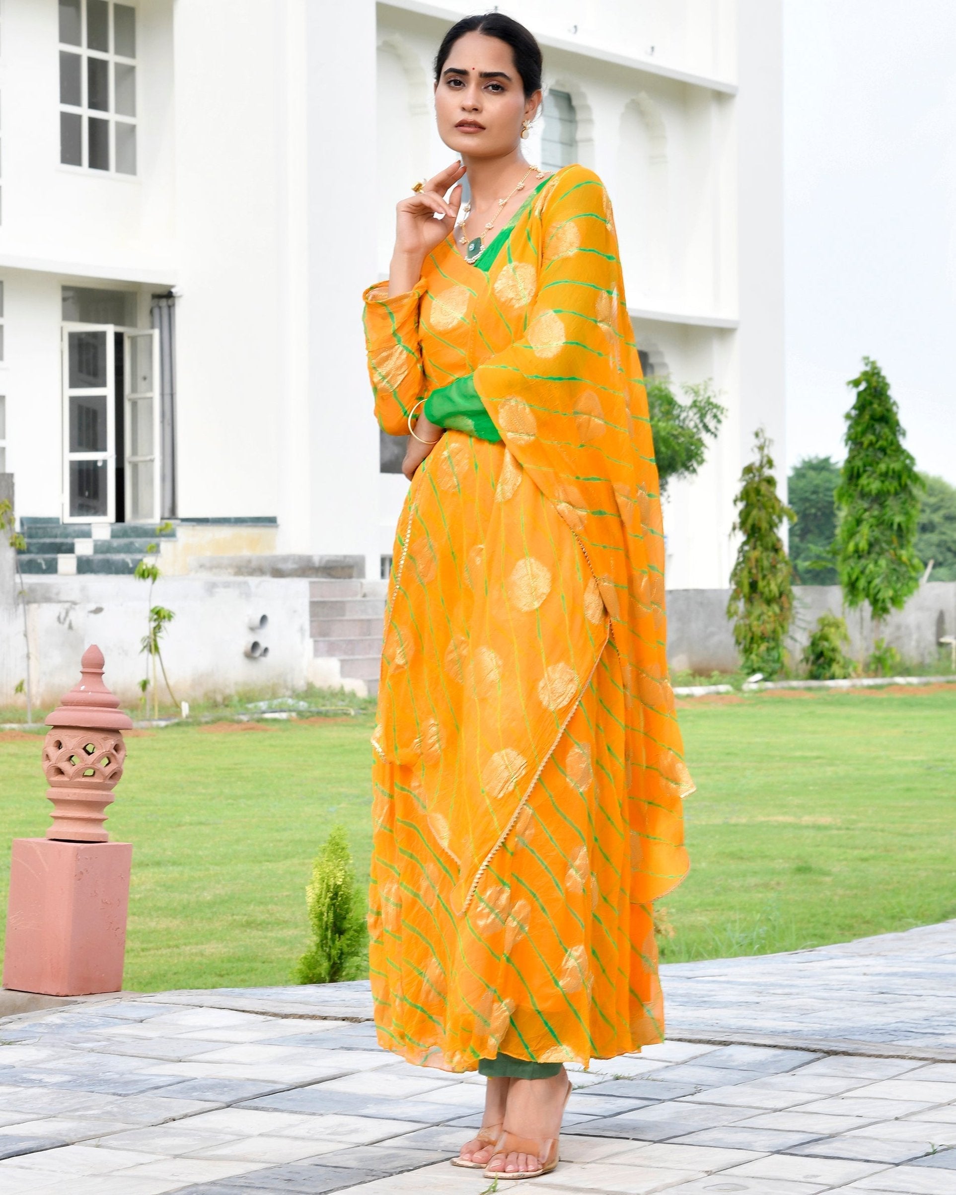 Lavynya Orange Leheriya Suit Set
