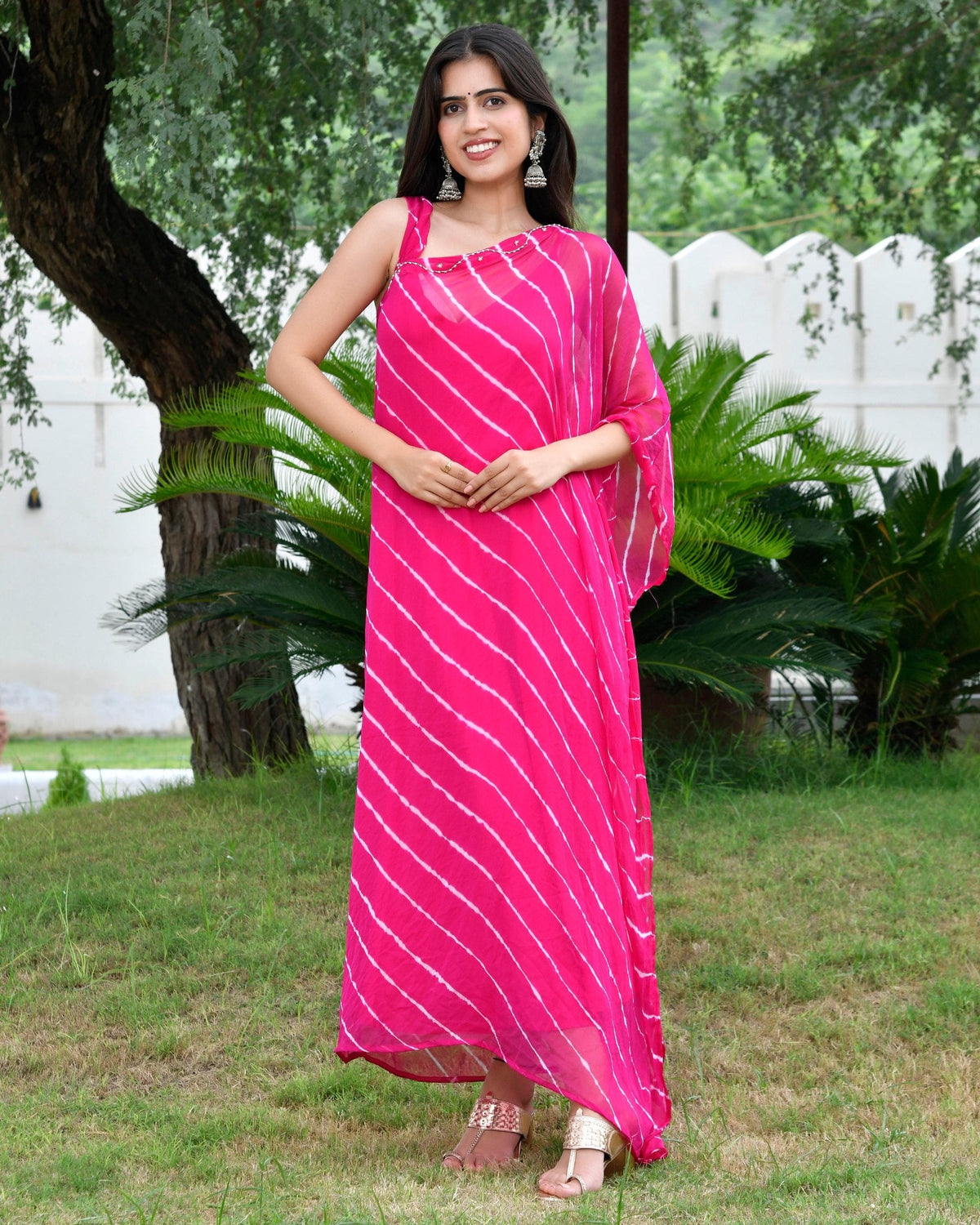 Pink Leheriya Kaftan Dress