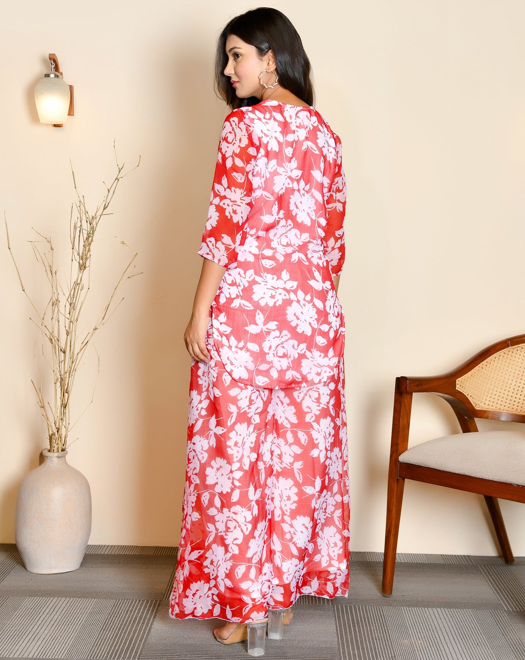 Cherry Red Floral Cord Set