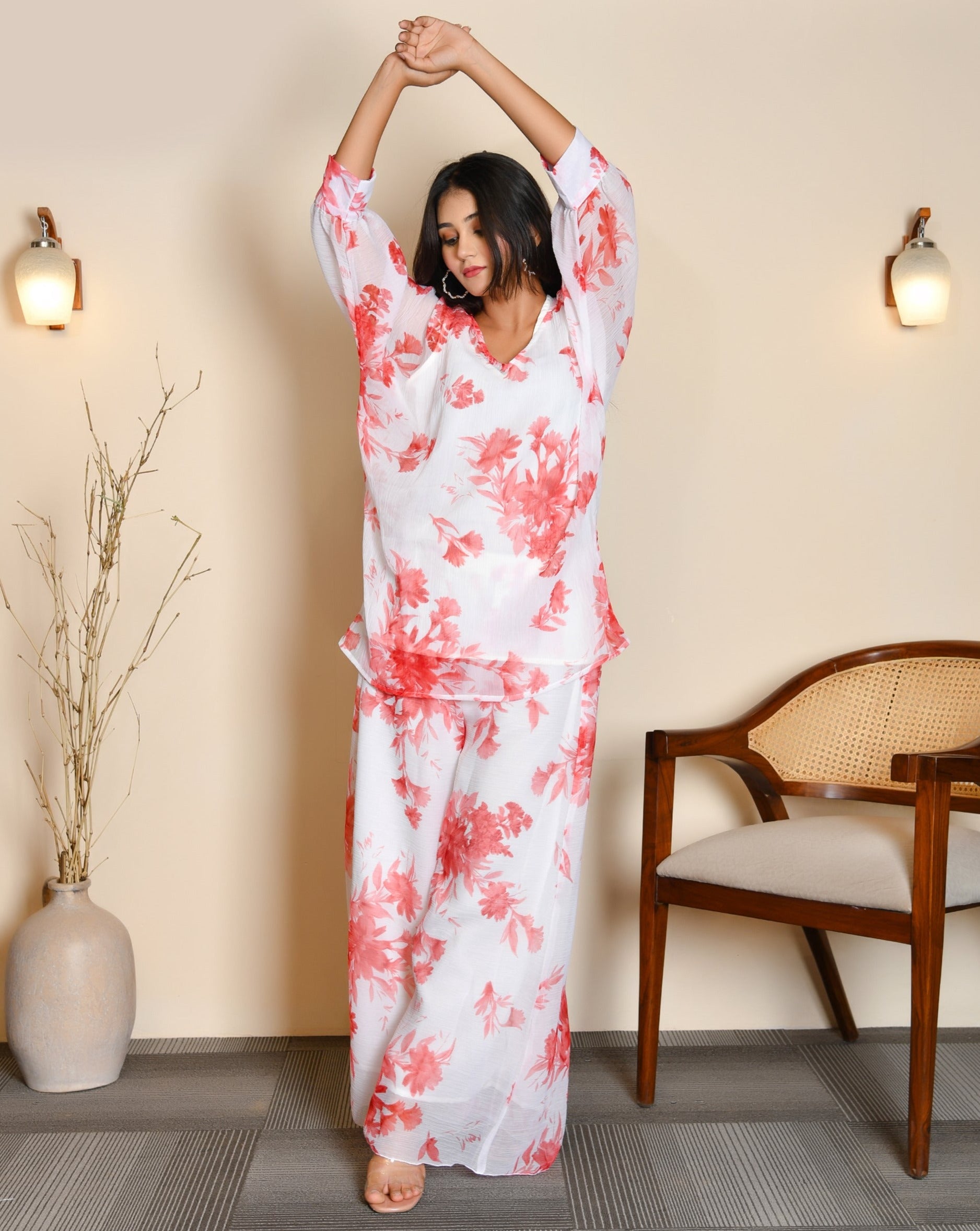 Birdie White Floral Cord Set