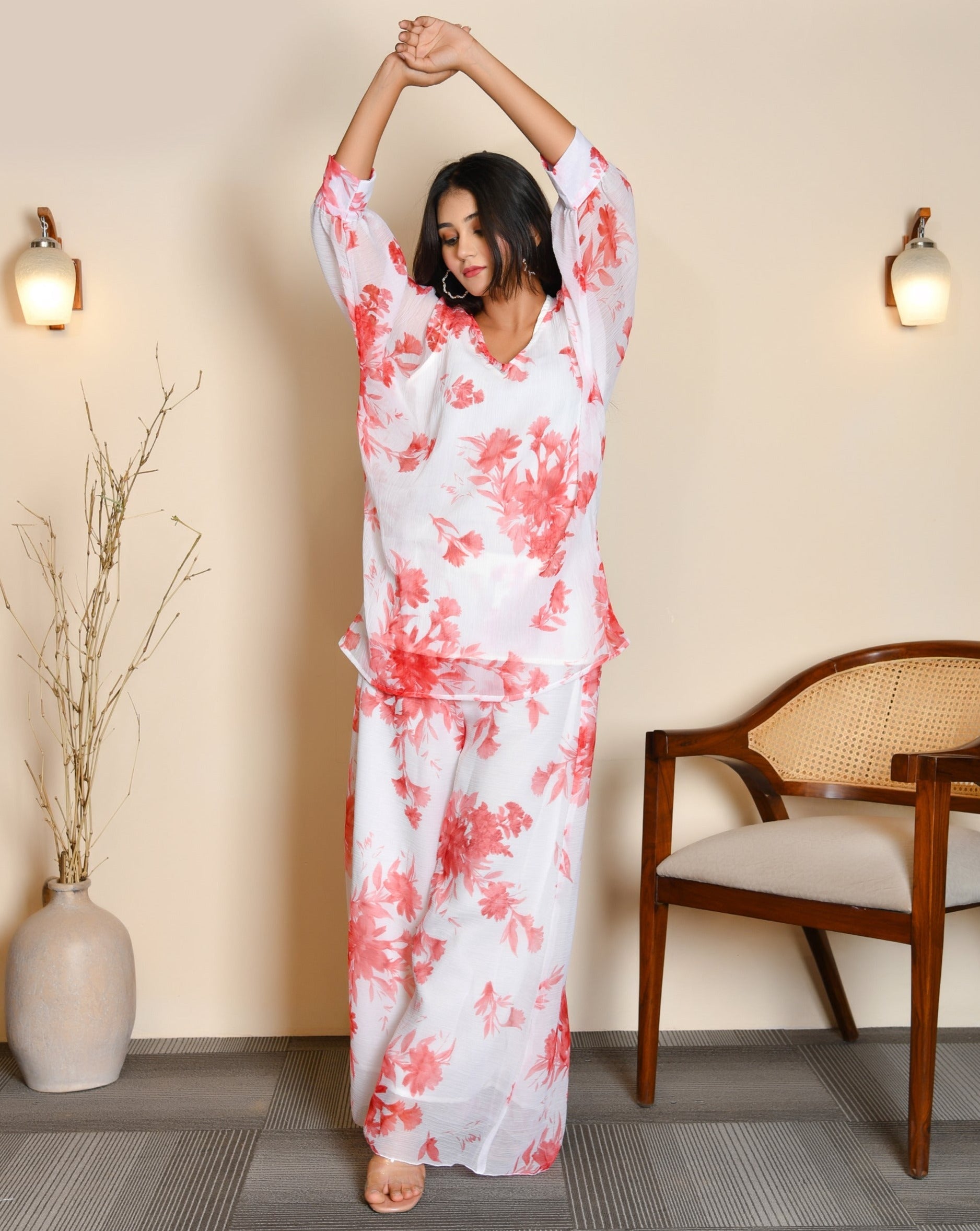 Birdie White Floral Cord Set