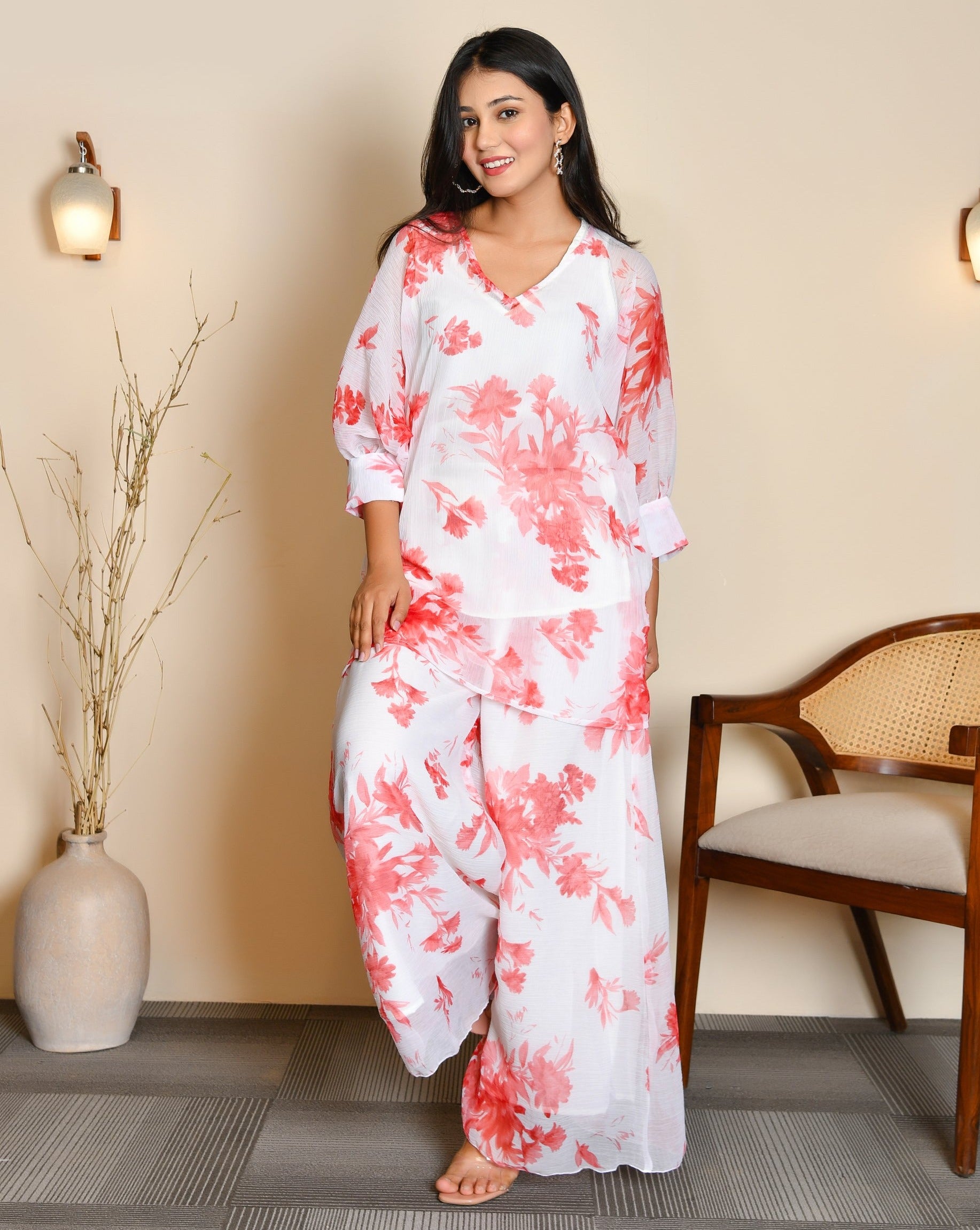 Birdie White Floral Cord Set