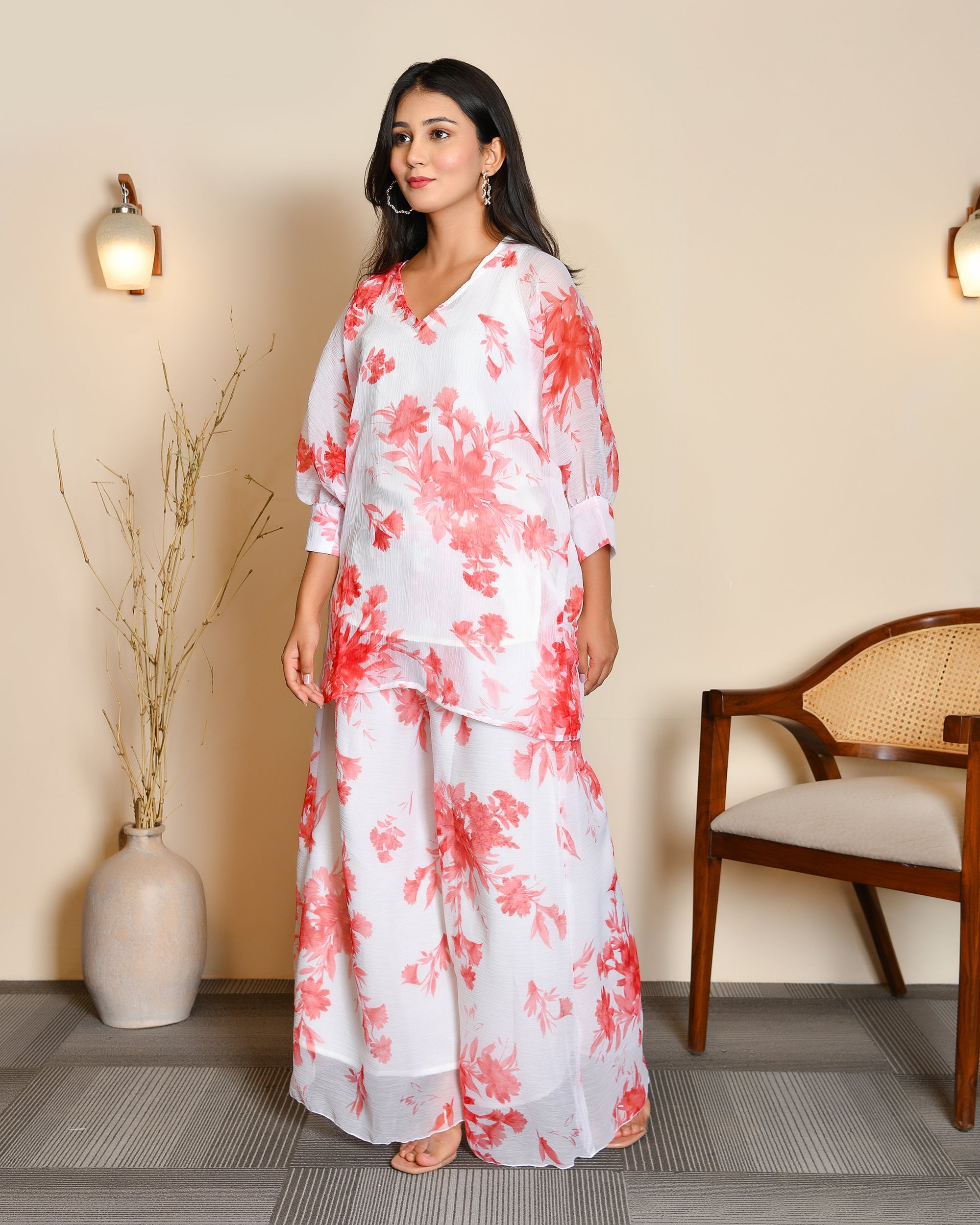 Birdie White Floral Cord Set