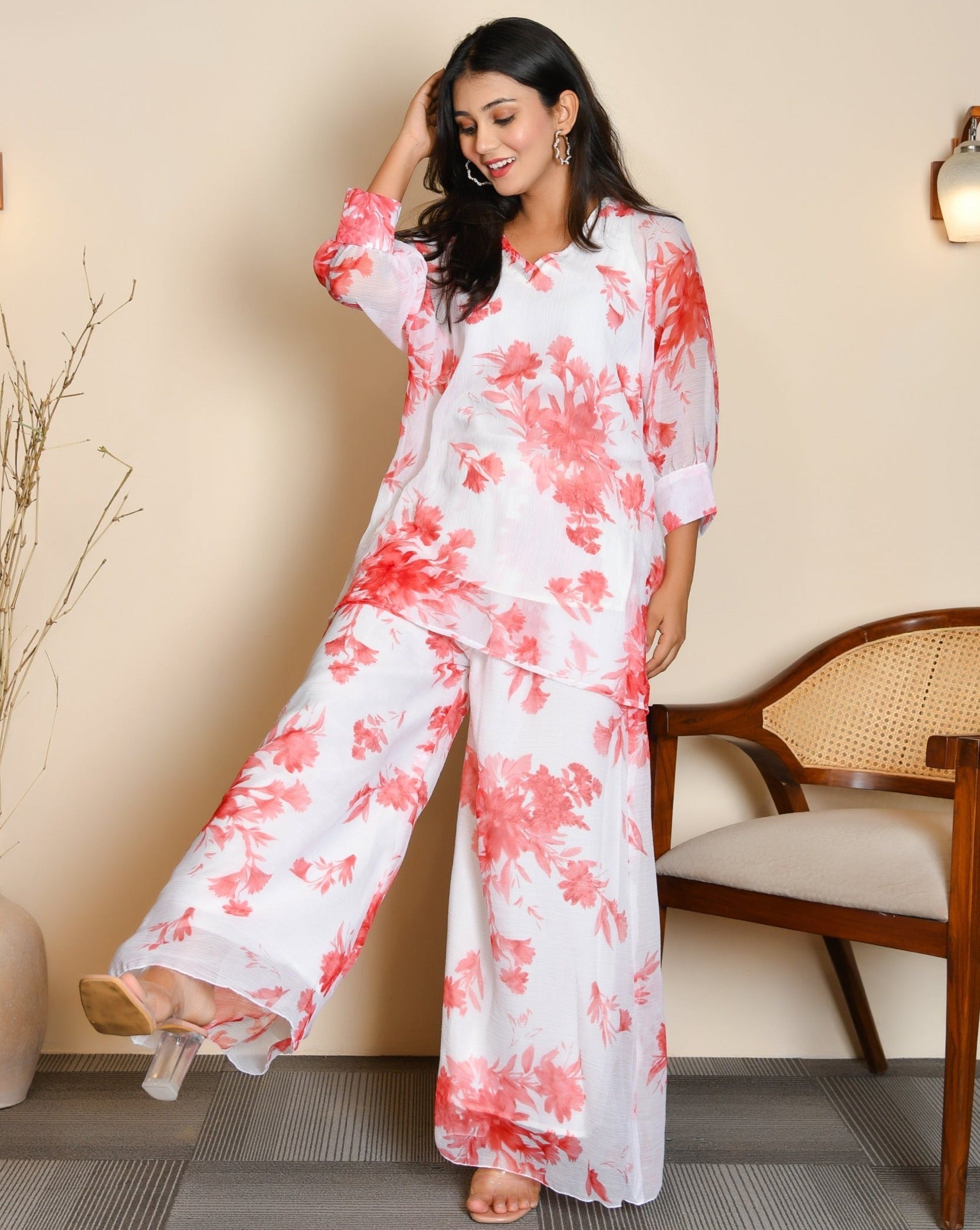 Birdie White Floral Cord Set