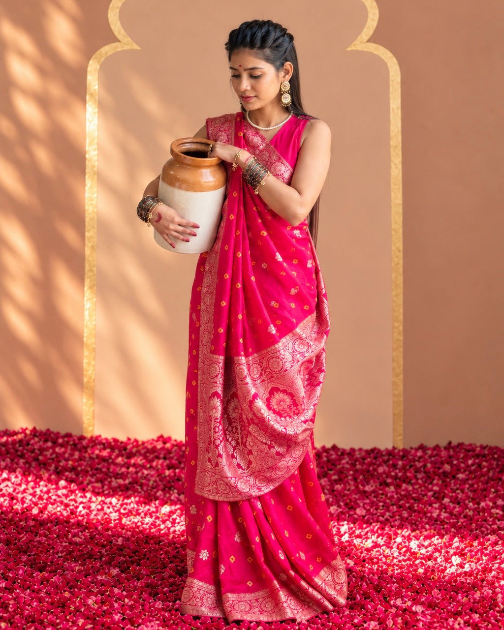 Rani Gulnaar Banarasi Zari Silk Saree