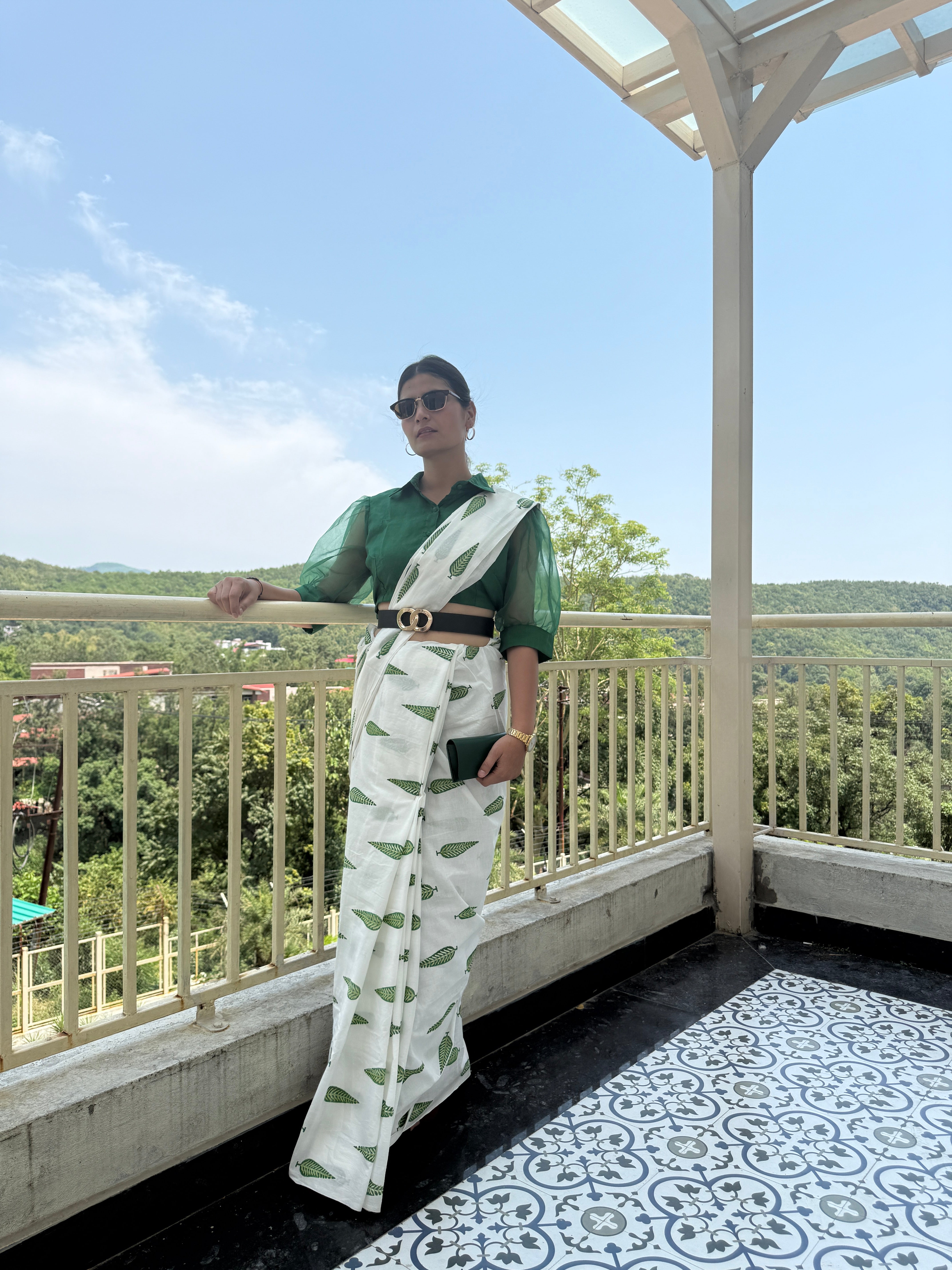 Botanical Leaf Print Pure Cotton Saree