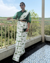 Botanical Leaf Print Pure Cotton Saree