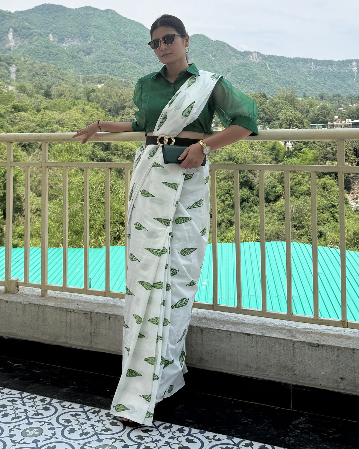 Botanical Leaf Print Pure Cotton Saree