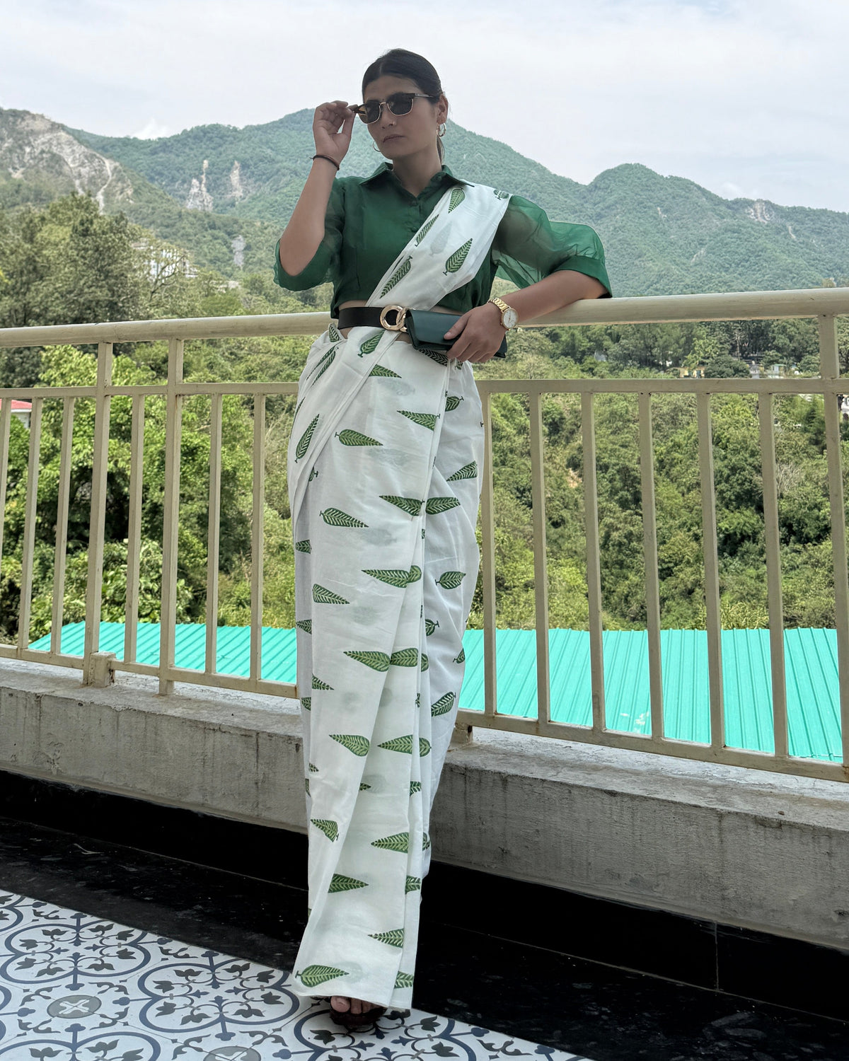 Botanical Leaf Print Pure Cotton Saree